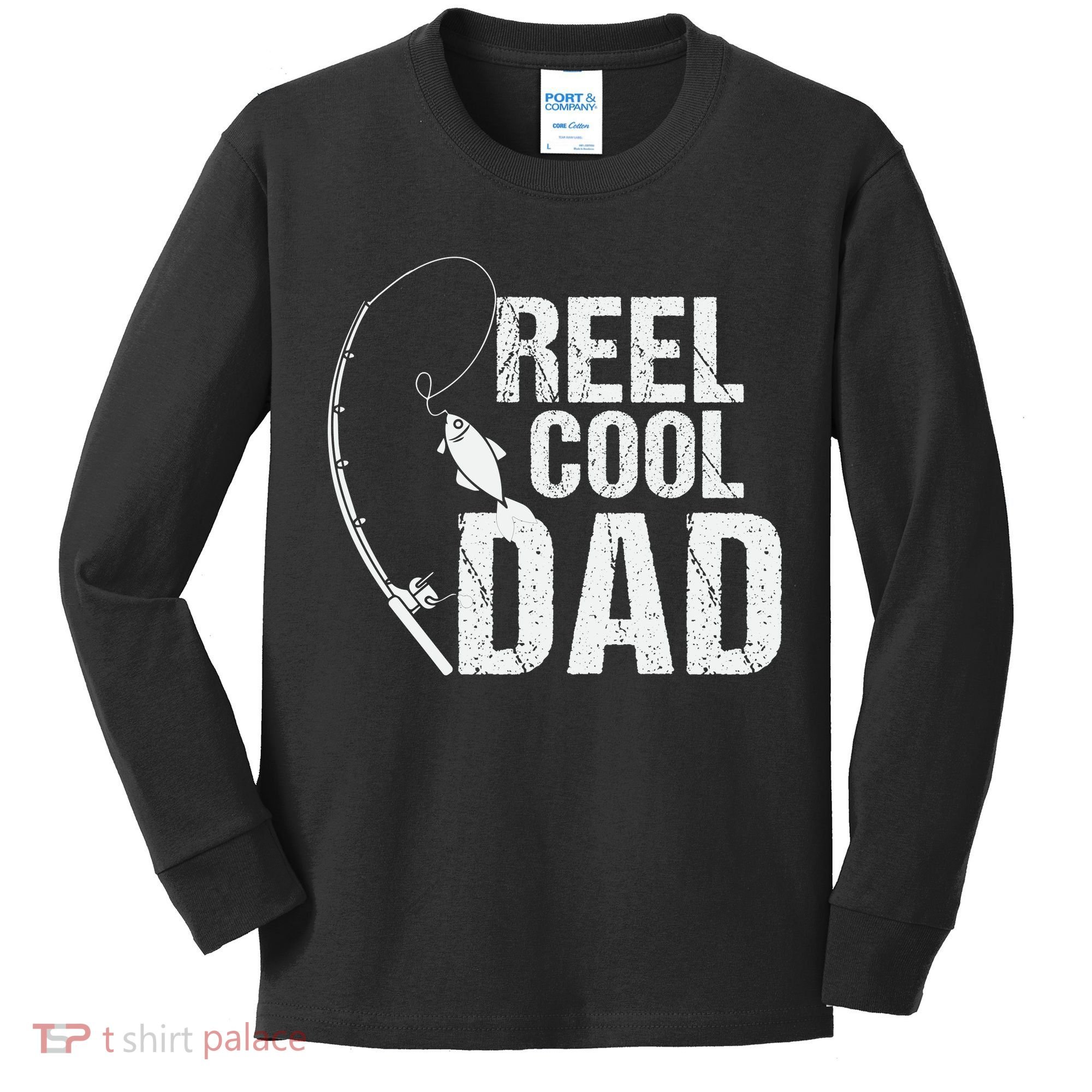 Reel Cool Dad Fishing Themed Graphic Kids Long Sleeve Shirt
