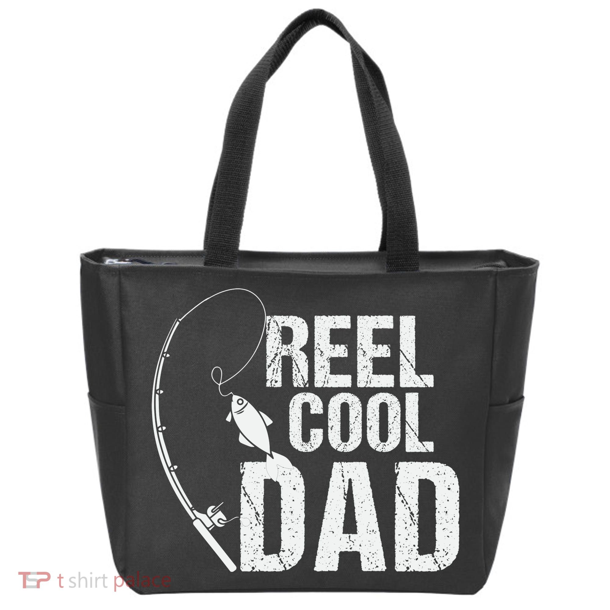 Reel Cool Dad Fishing Themed Graphic Tote Bag