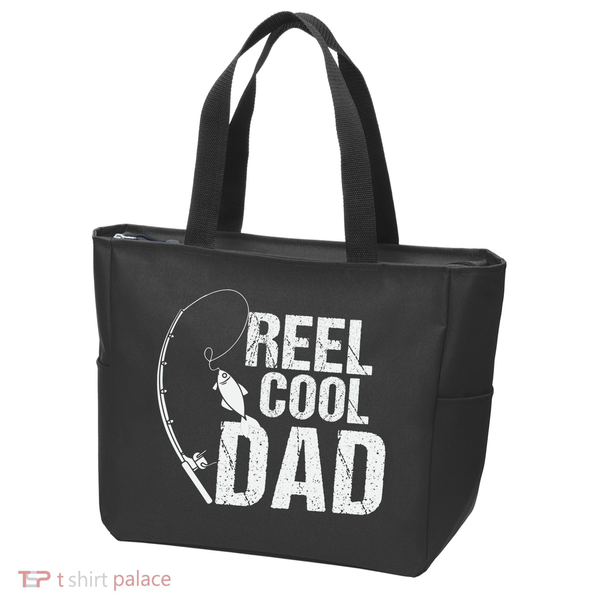 Reel Cool Dad Fishing Themed Graphic Tote Bag