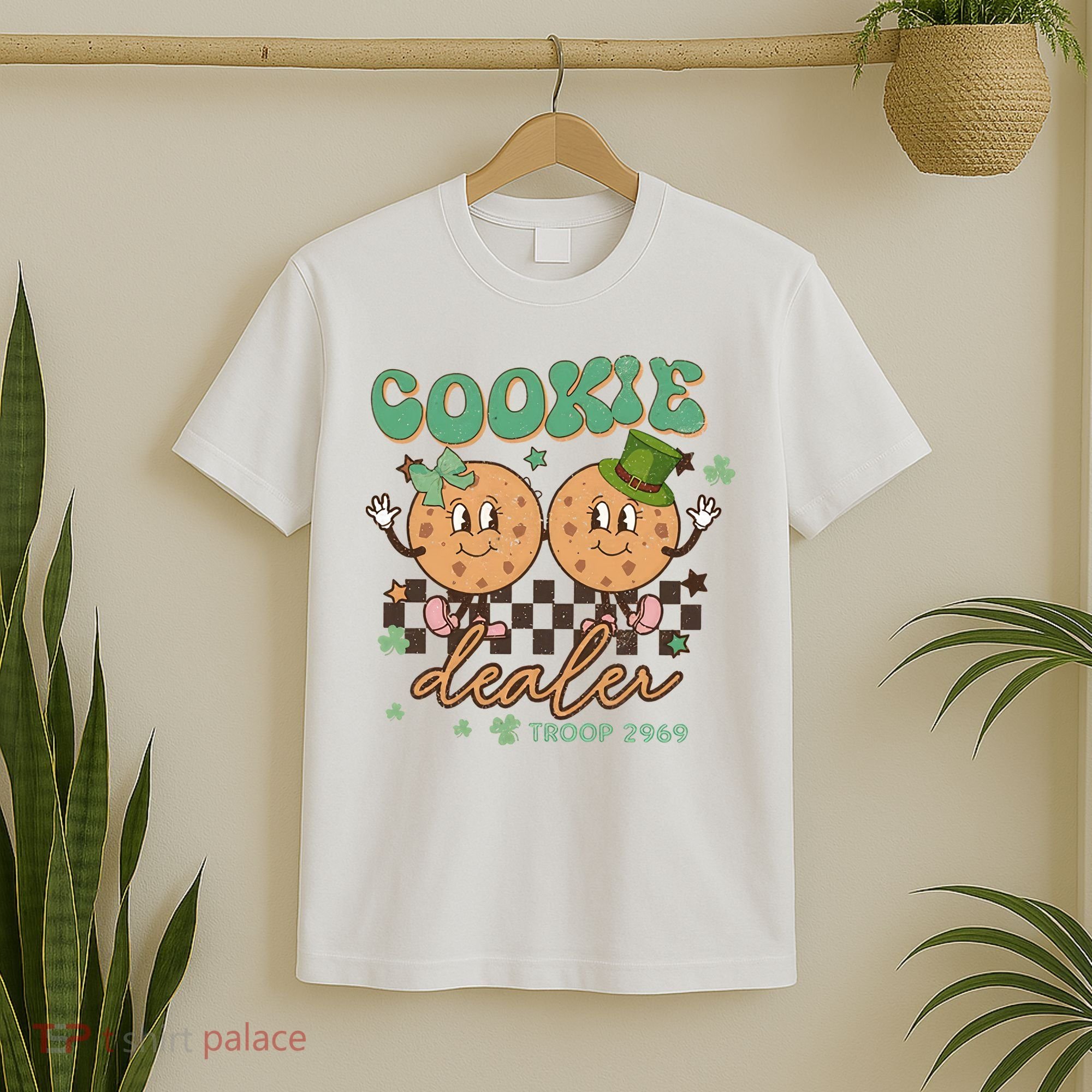Retro Cookie Dealer St Patrick's Day Troop Number Girl Scout Girl Camping T-Shirt