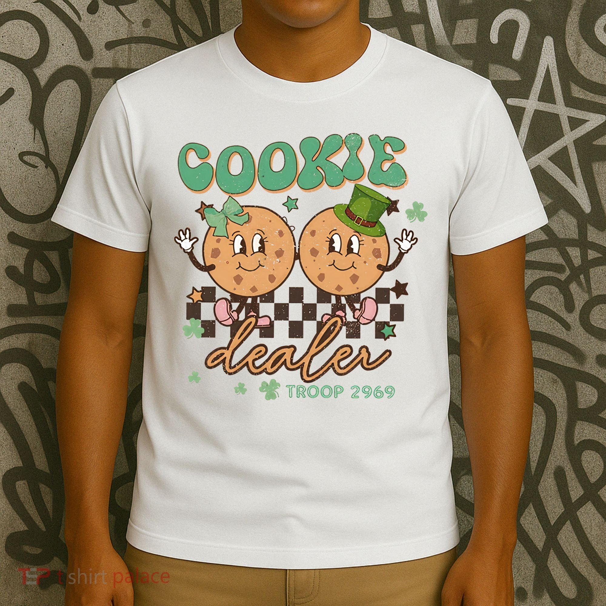Retro Cookie Dealer St Patrick's Day Troop Number Girl Scout Girl Camping T-Shirt