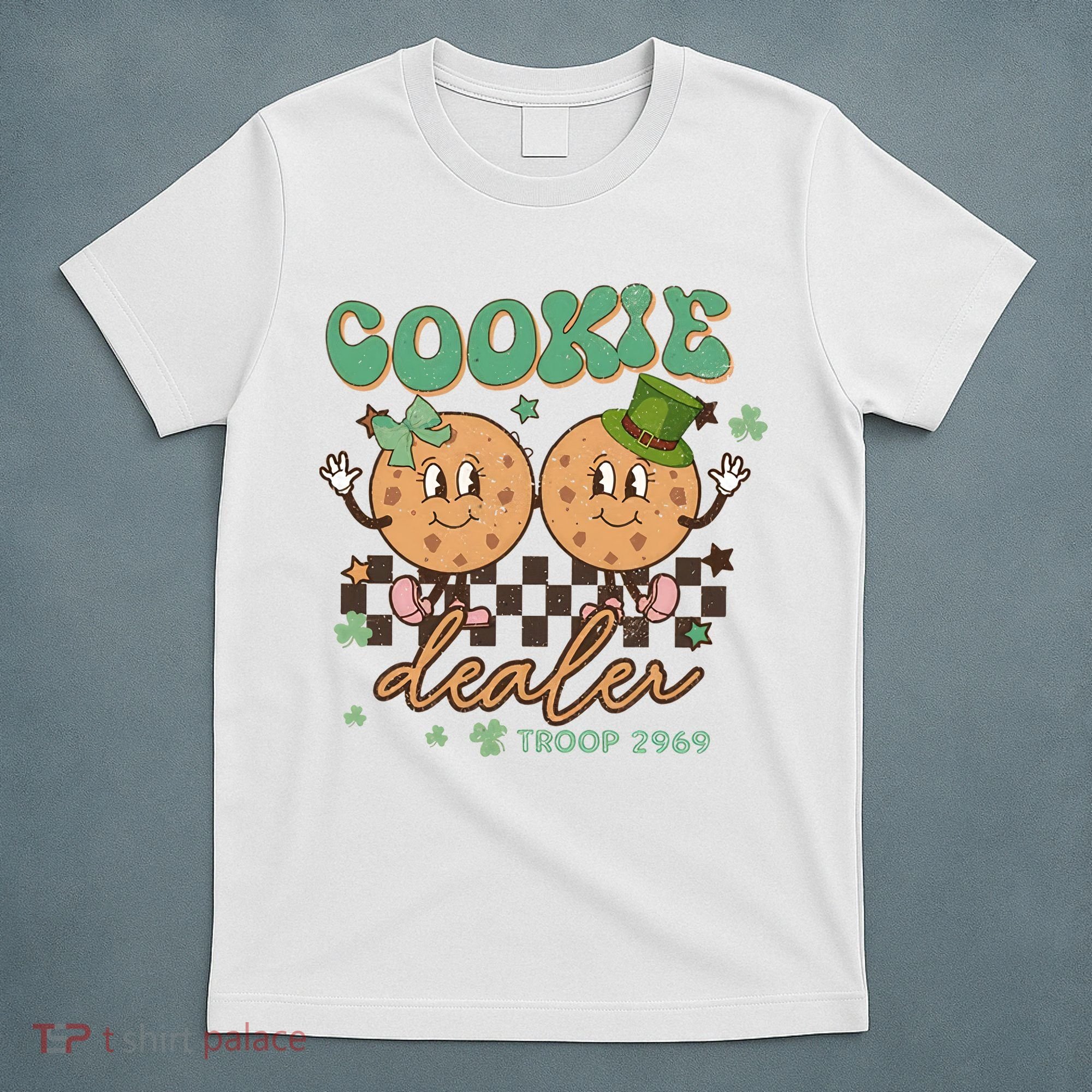 Retro Cookie Dealer St Patrick's Day Troop Number Girl Scout Girl Camping T-Shirt