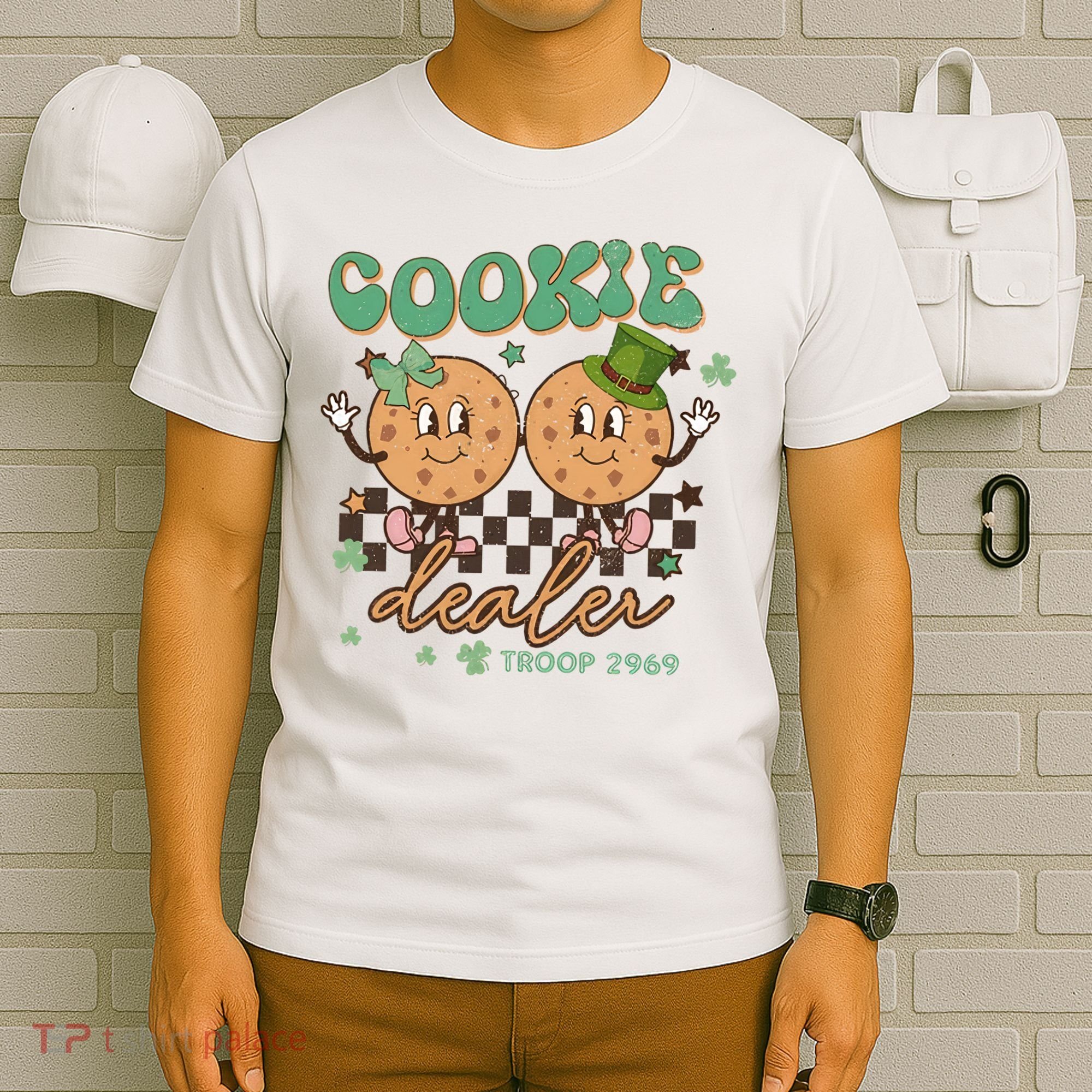 Retro Cookie Dealer St Patrick's Day Troop Number Girl Scout Girl Camping T-Shirt