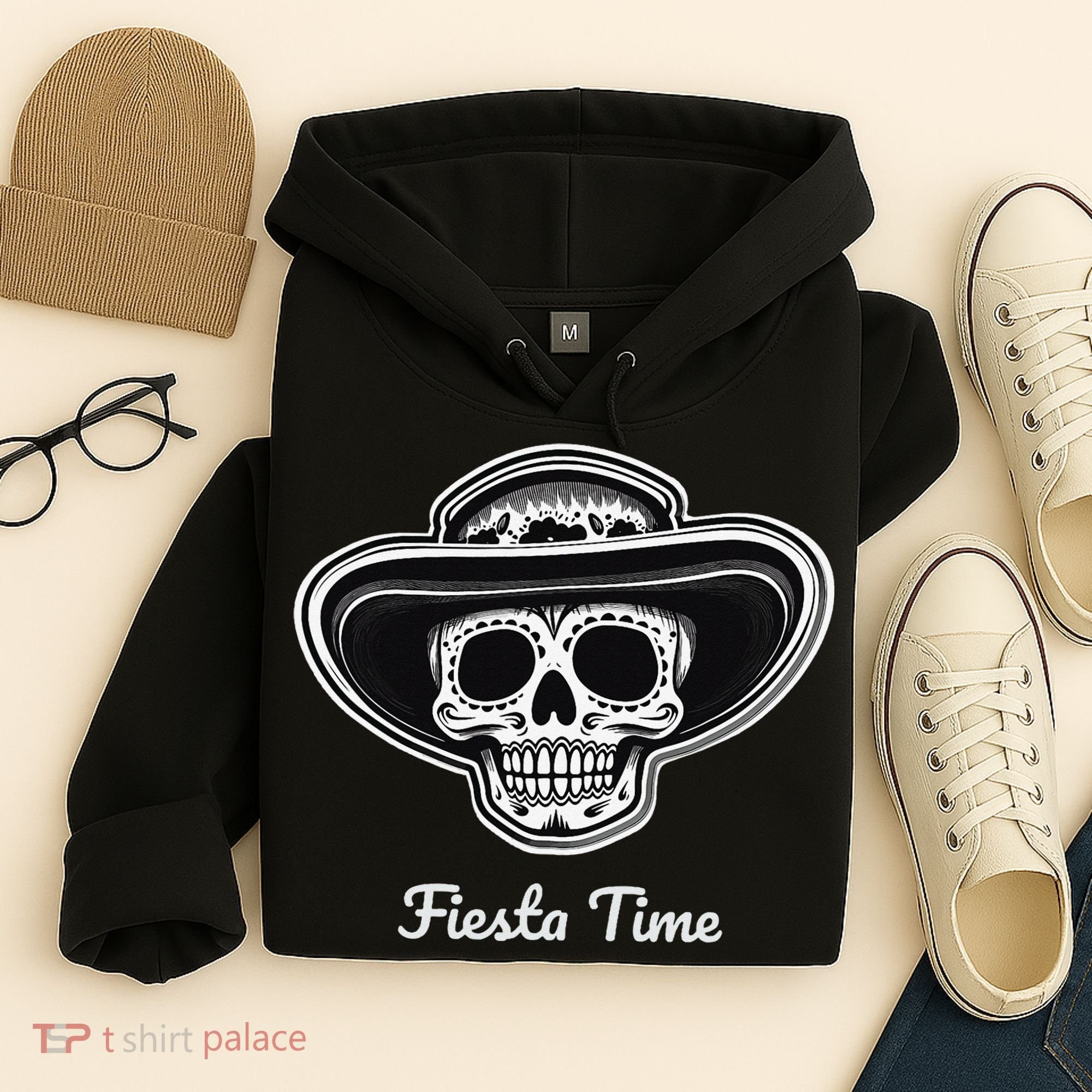 Retro Cinco de Mayo Sugar Candy Skull Fiesta Time Hoodie