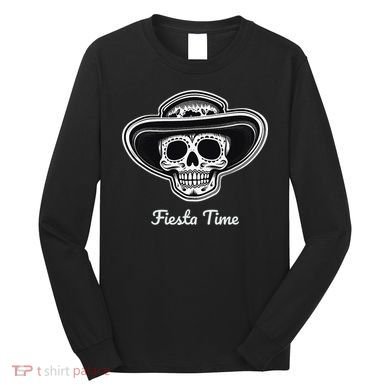 Retro Cinco de Mayo Sugar Candy Skull Fiesta Time Long Sleeve Shirt