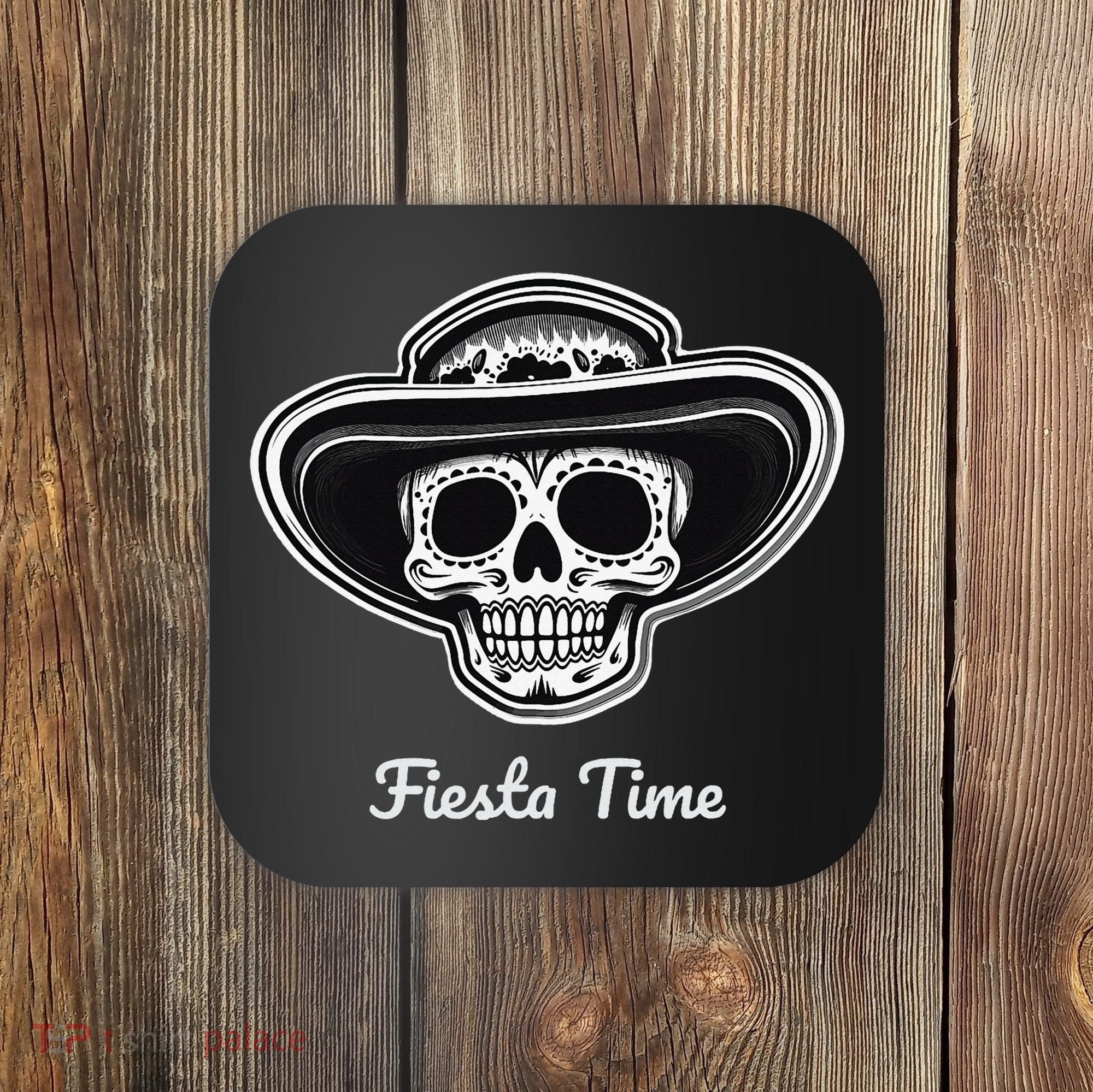 Retro Cinco de Mayo Sugar Candy Skull Fiesta Time Coaster