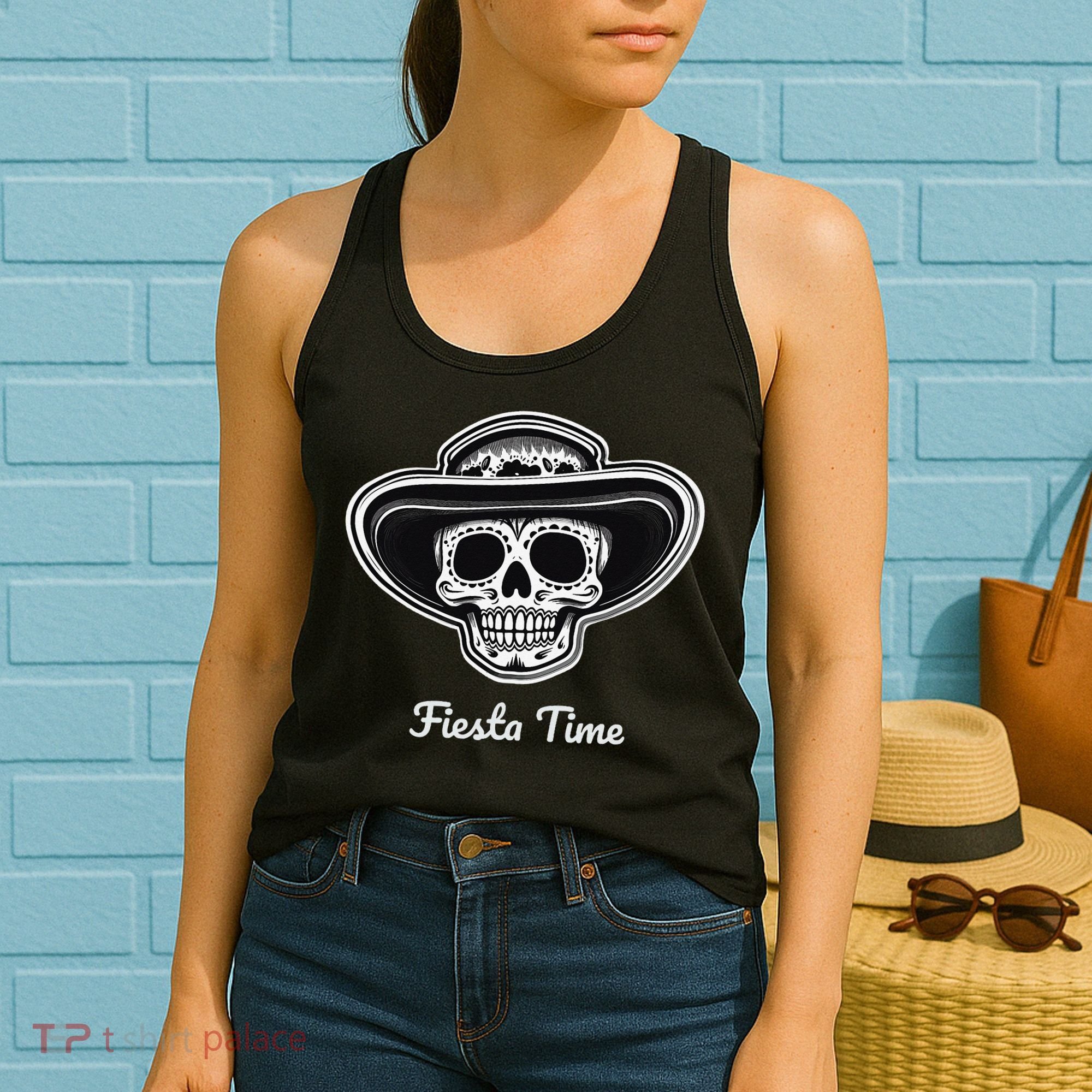 Retro Cinco de Mayo Sugar Candy Skull Fiesta Time Women's Tank Top