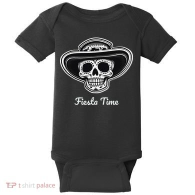Retro Cinco de Mayo Sugar Candy Skull Fiesta Time Baby Bodysuit