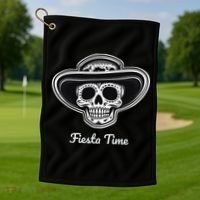 Retro Cinco de Mayo Sugar Candy Skull Fiesta Time Golf Towel thumb 1