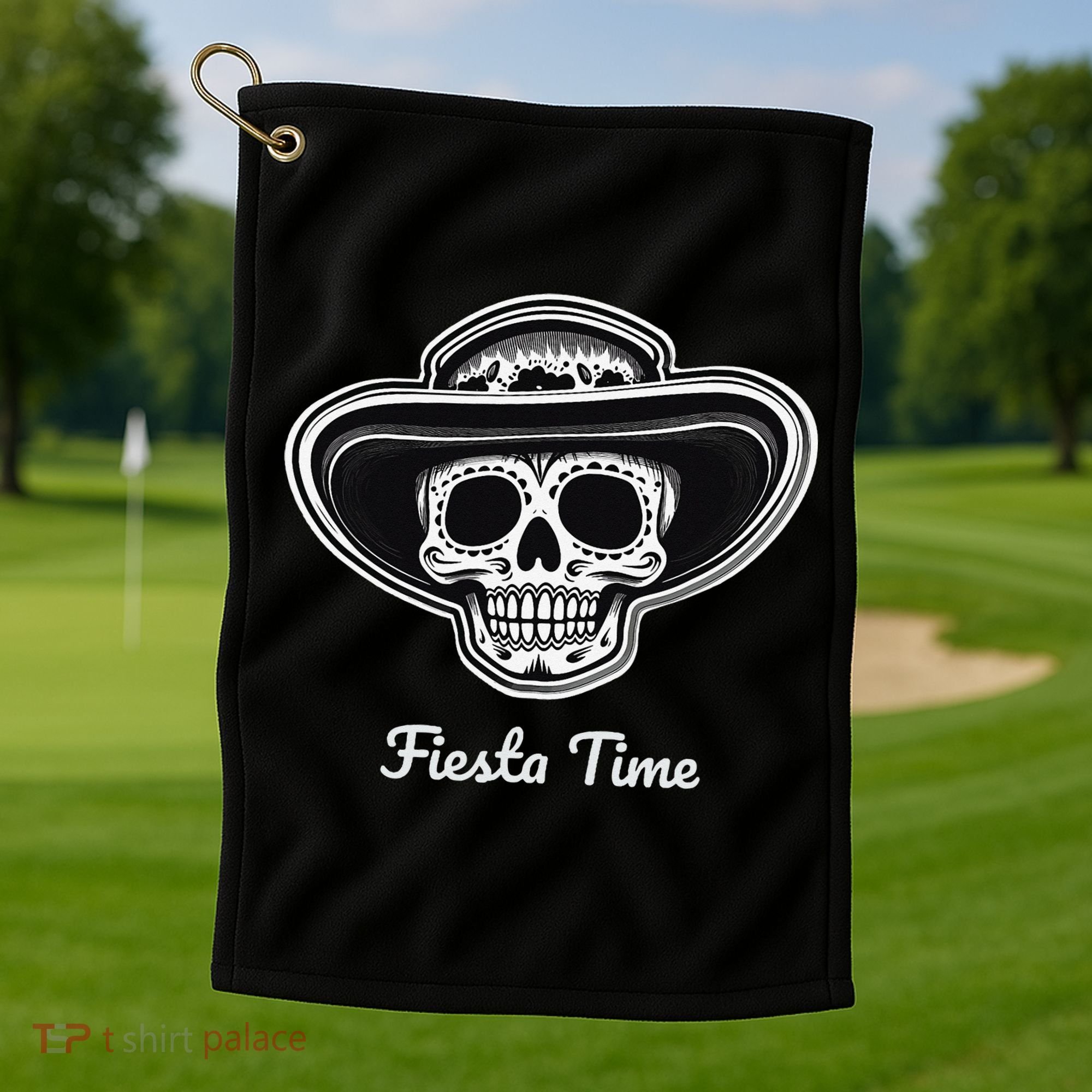 Retro Cinco de Mayo Sugar Candy Skull Fiesta Time Golf Towel