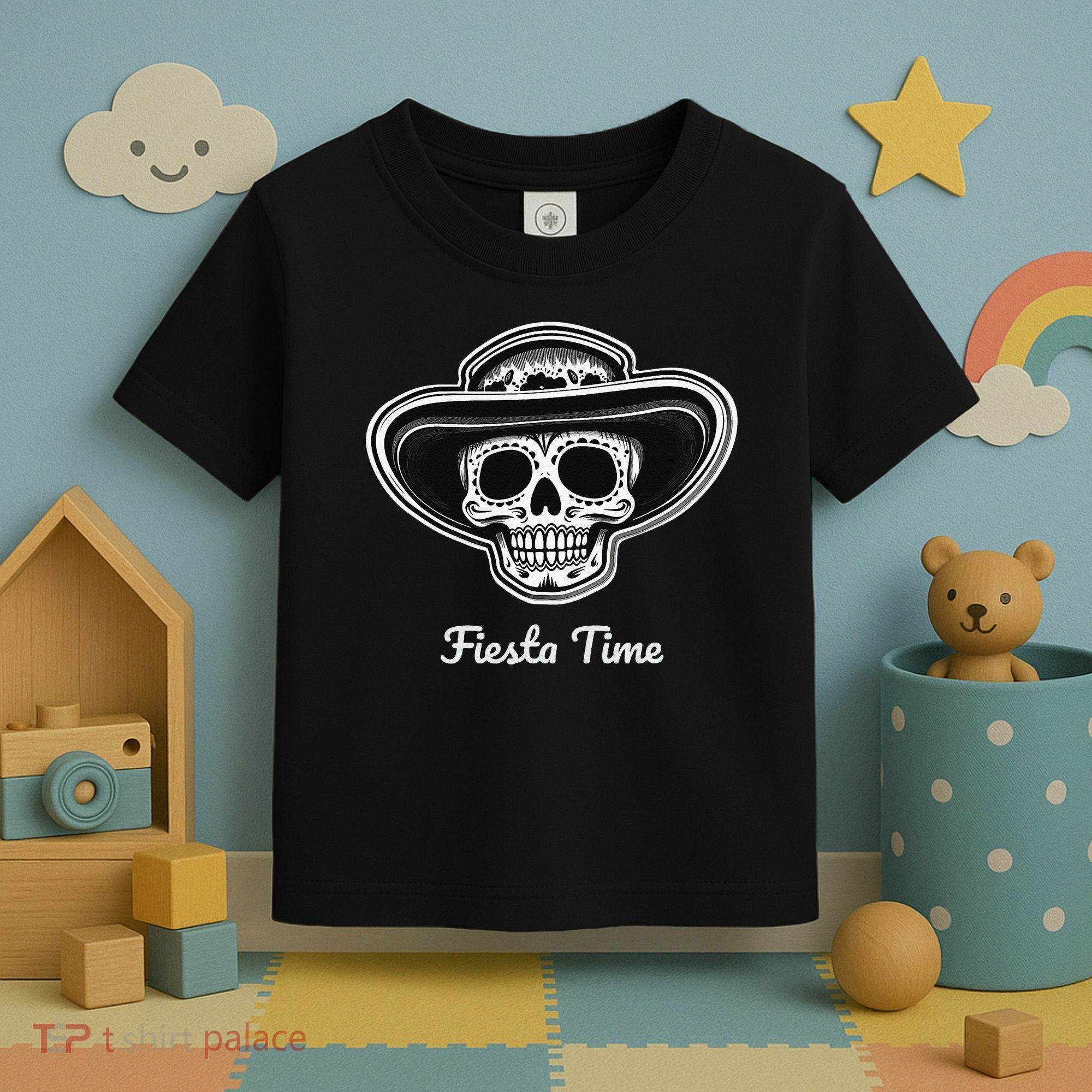 Retro Cinco de Mayo Sugar Candy Skull Fiesta Time Toddler T-Shirt