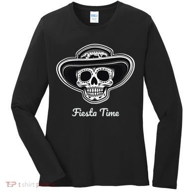 Retro Cinco de Mayo Sugar Candy Skull Fiesta Time Women's Long Sleeve Shirt