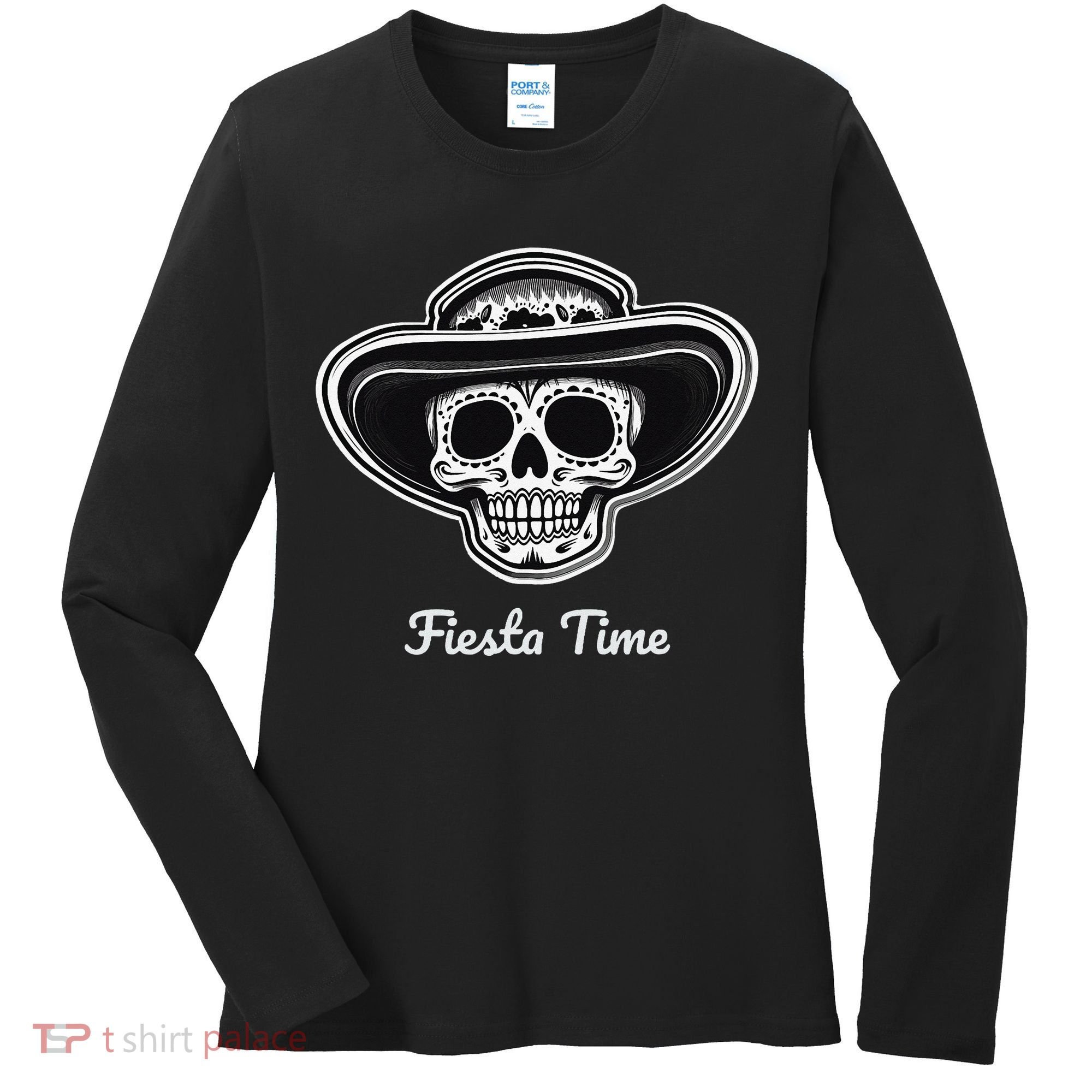 Retro Cinco de Mayo Sugar Candy Skull Fiesta Time Women's Long Sleeve Shirt