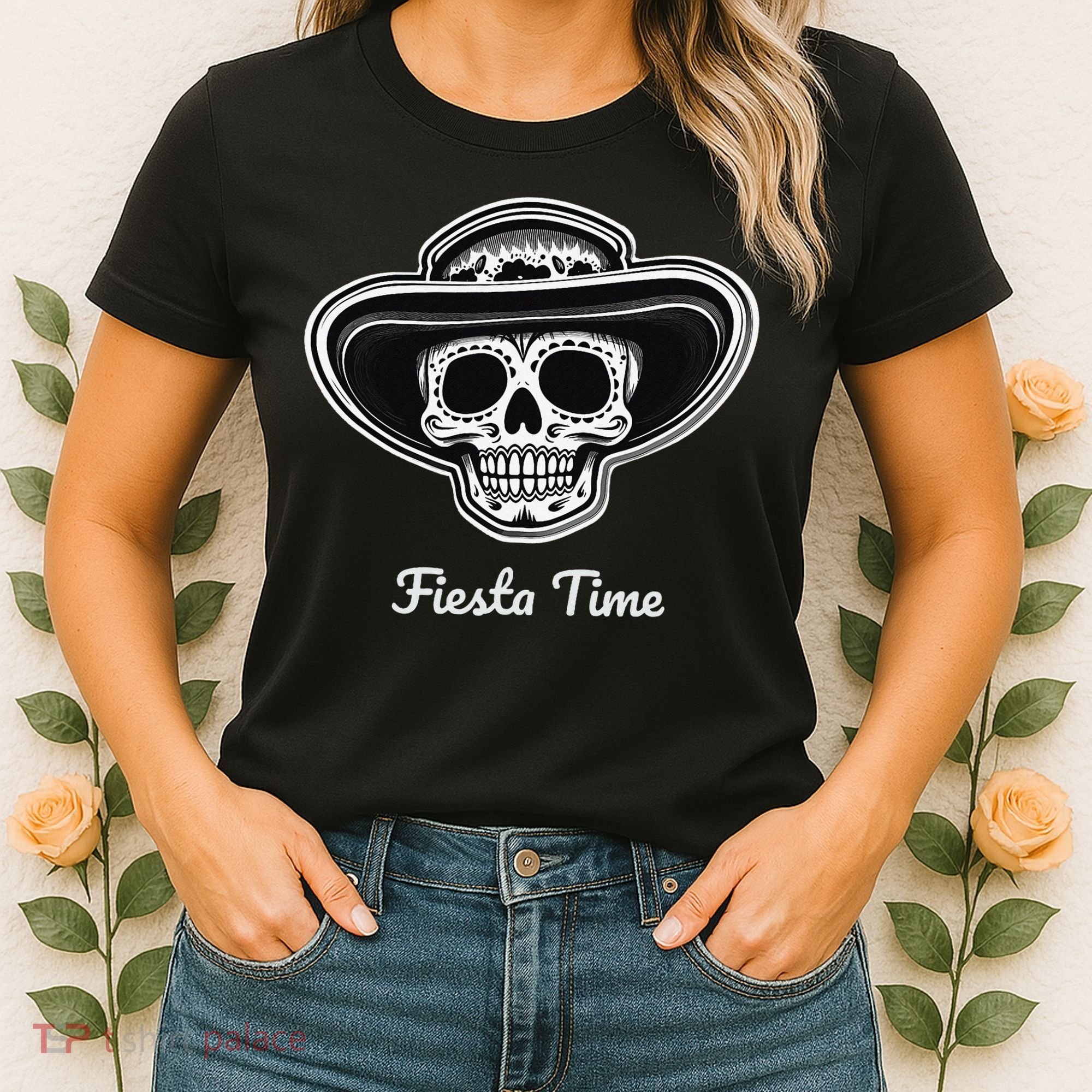 Retro Cinco de Mayo Sugar Candy Skull Fiesta Time Women's T-Shirt