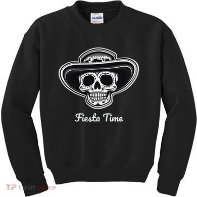 Retro Cinco de Mayo Sugar Candy Skull Fiesta Time Kids Sweatshirt