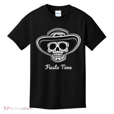 Retro Cinco de Mayo Sugar Candy Skull Fiesta Time Kids T-Shirt