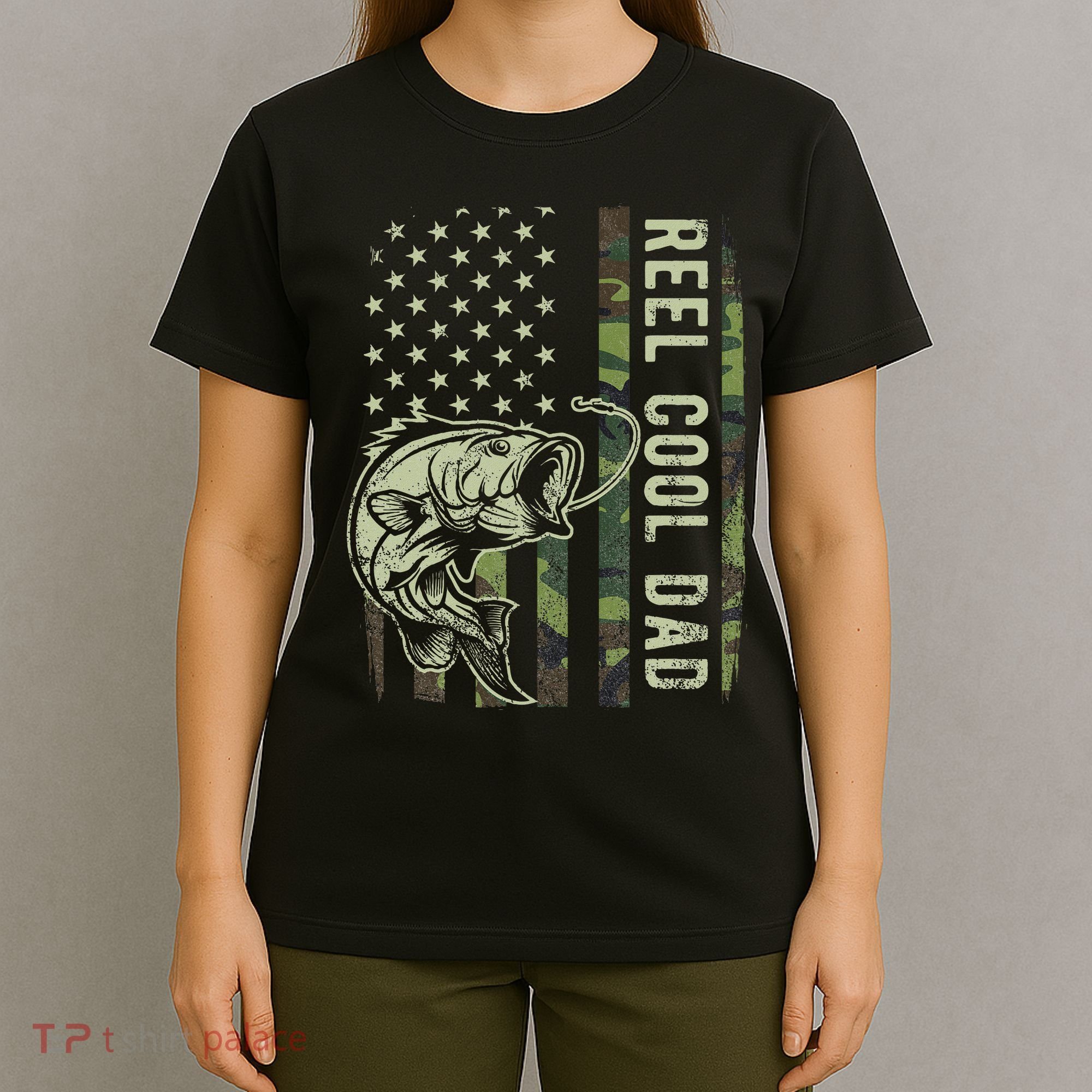 Reel Cool Dad Camouflage American Flag Father's Day T-Shirt