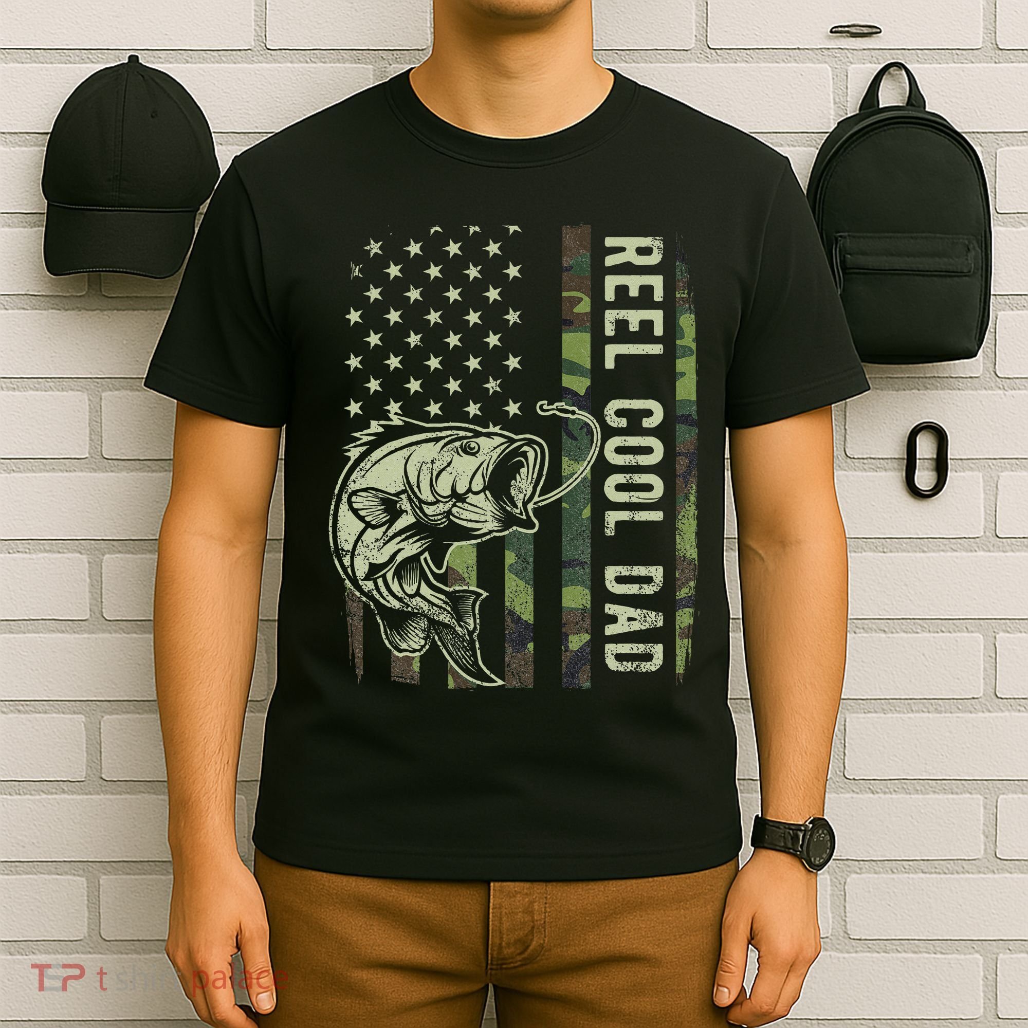 Reel Cool Dad Camouflage American Flag Father's Day T-Shirt