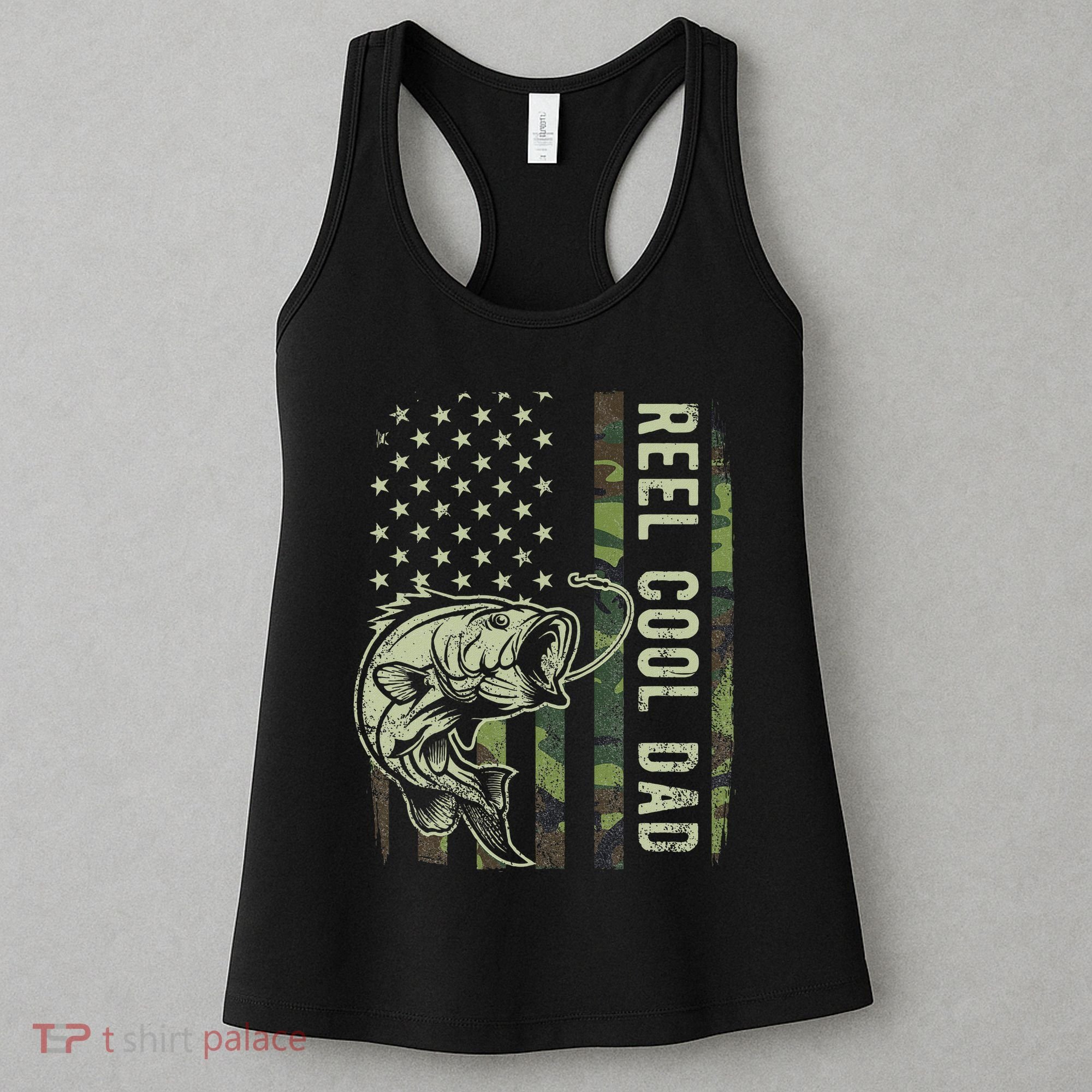 Reel Cool Dad Camouflage American Flag Father's Day Women's Tank Top
