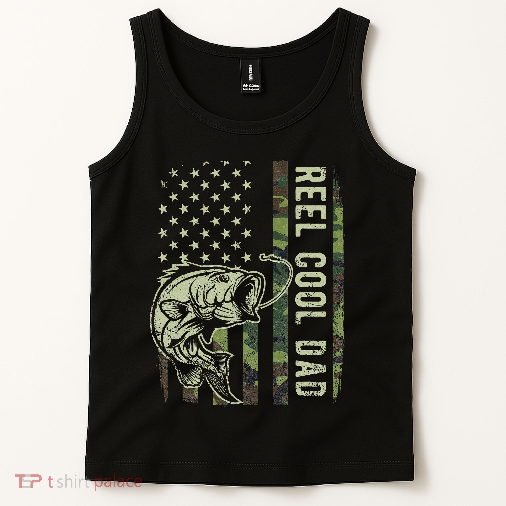 Reel Cool Dad Camouflage American Flag Father's Day Tank Top