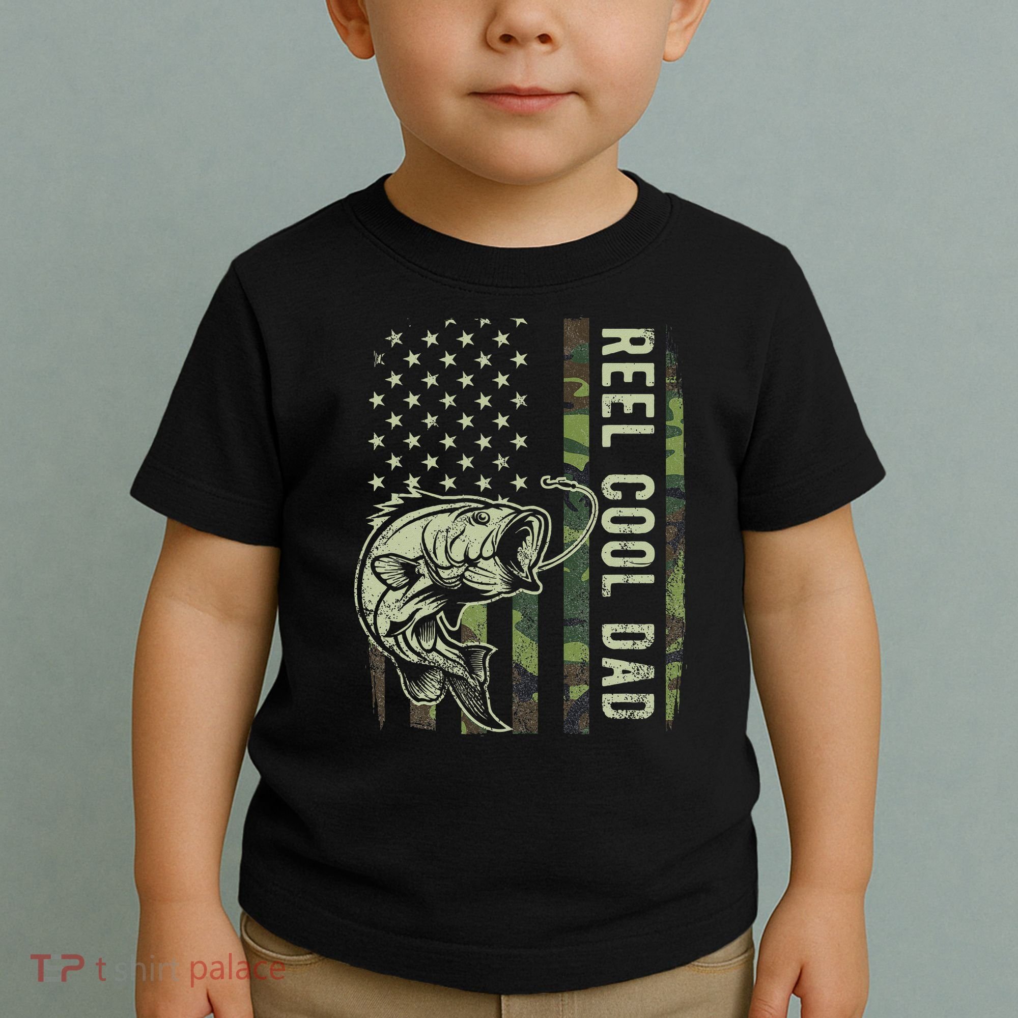 Reel Cool Dad Camouflage American Flag Father's Day Toddler T-Shirt