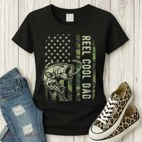 Reel Cool Dad Camouflage American Flag Father's Day Women's T-Shirt thumb 3