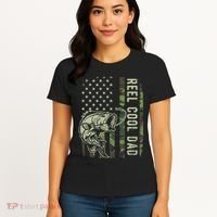 Reel Cool Dad Camouflage American Flag Father's Day Women's T-Shirt thumb 4