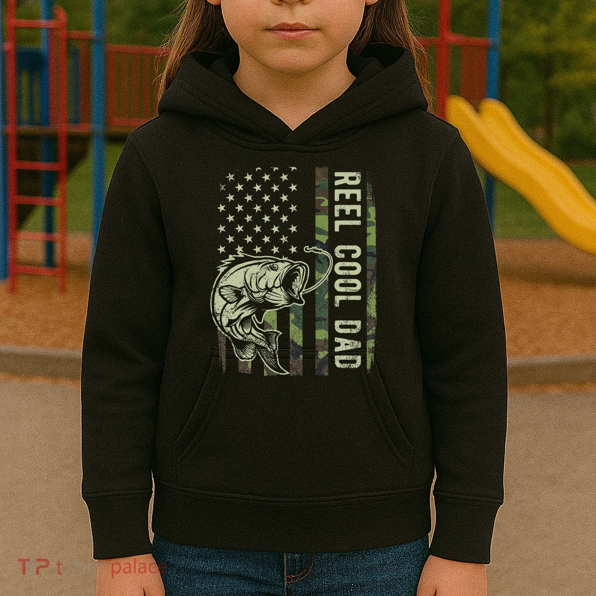 Reel Cool Dad Camouflage American Flag Father's Day Kids Hoodie