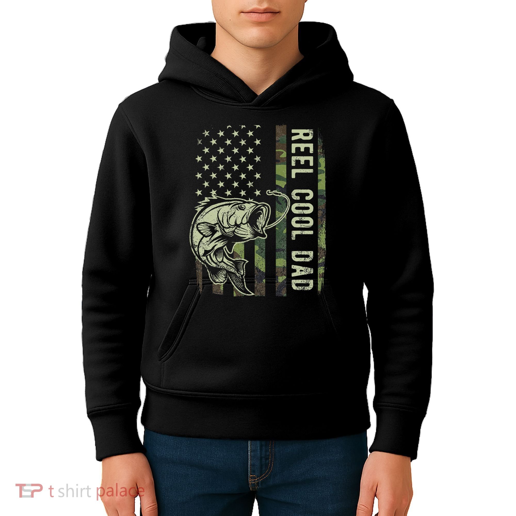 Reel Cool Dad Camouflage American Flag Father's Day Kids Hoodie