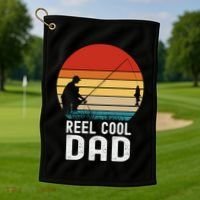 Reel Cool Dad Grandad Fisher Daddy Father's Day Fishing Gift Golf Towel thumb 1