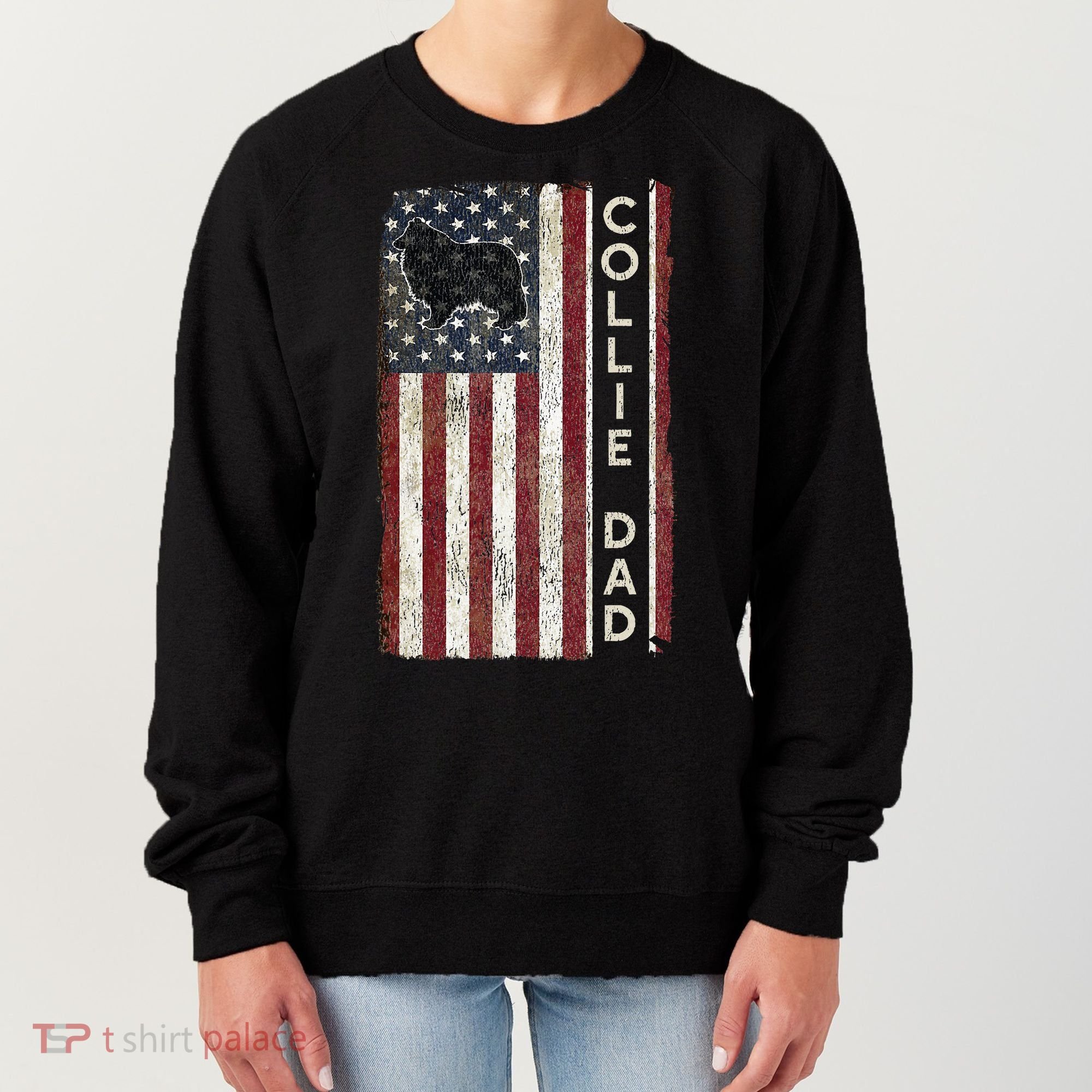 Rough Collie Dad 4th July American Flag Fathers Day Women's Sweatshirt