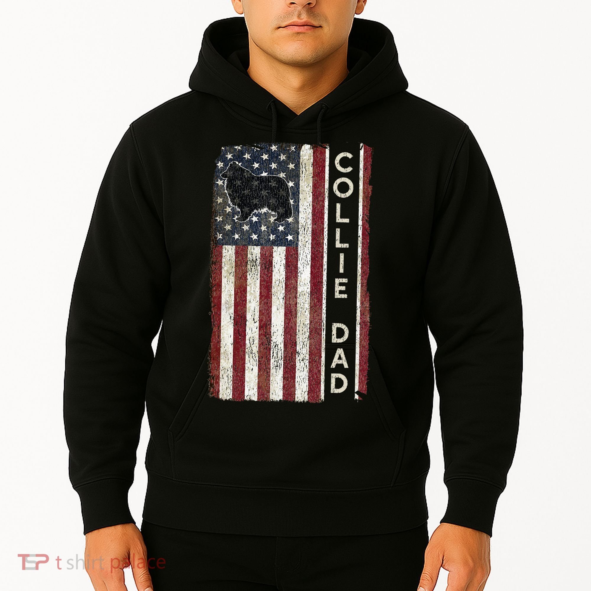 Rough Collie Dad 4th July American Flag Fathers Day Hoodie