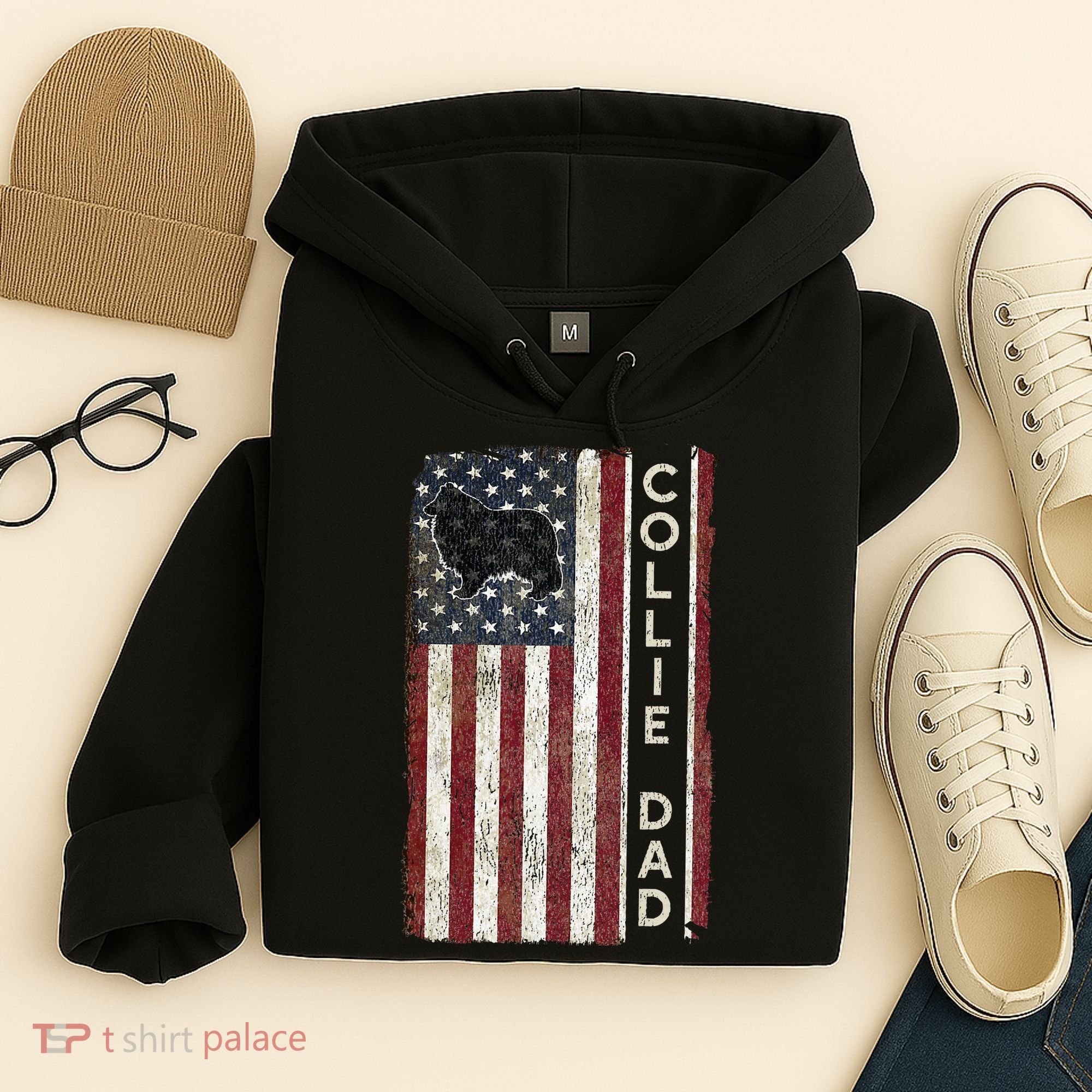 Rough Collie Dad 4th July American Flag Fathers Day Hoodie