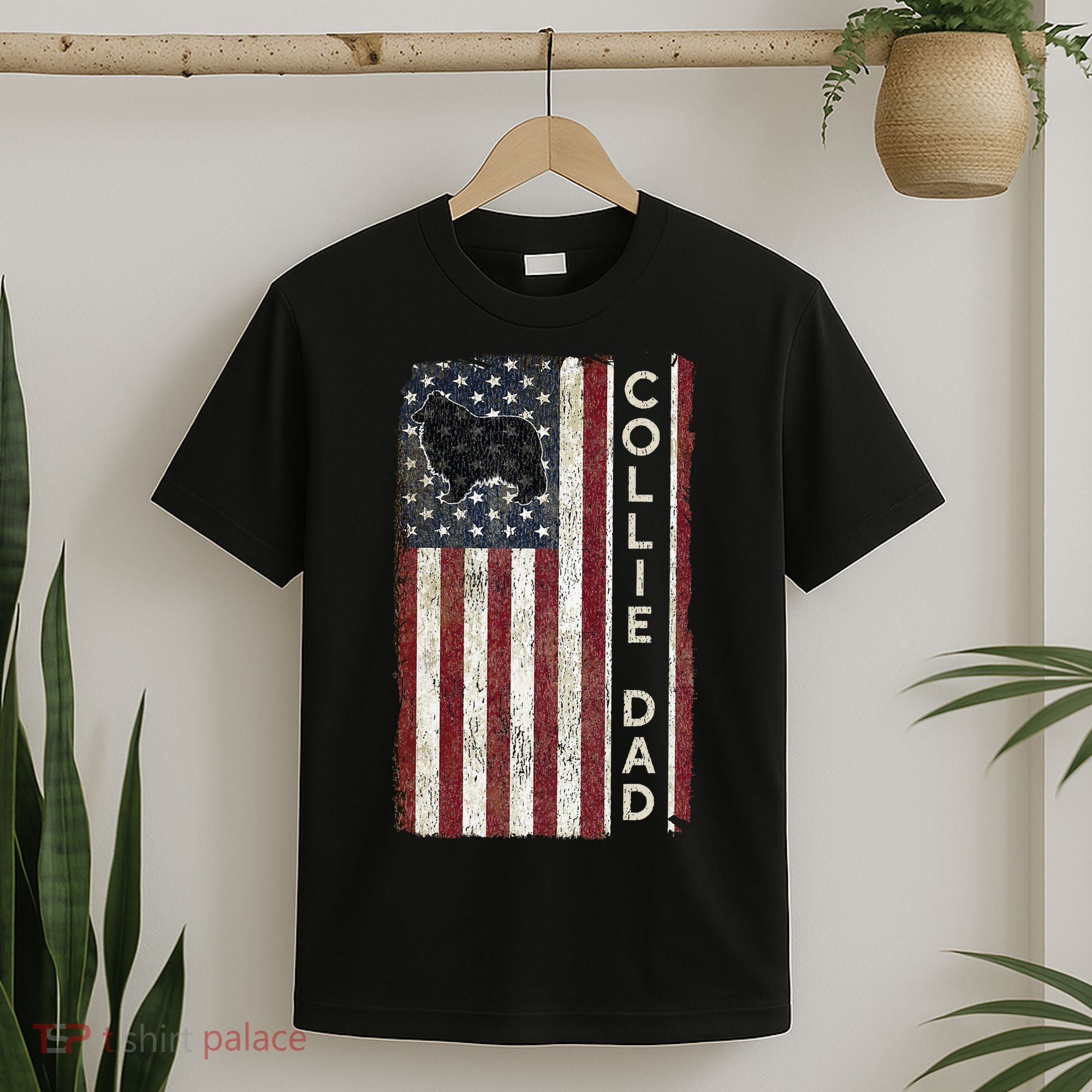 Rough Collie Dad 4th July American Flag Fathers Day T-Shirt