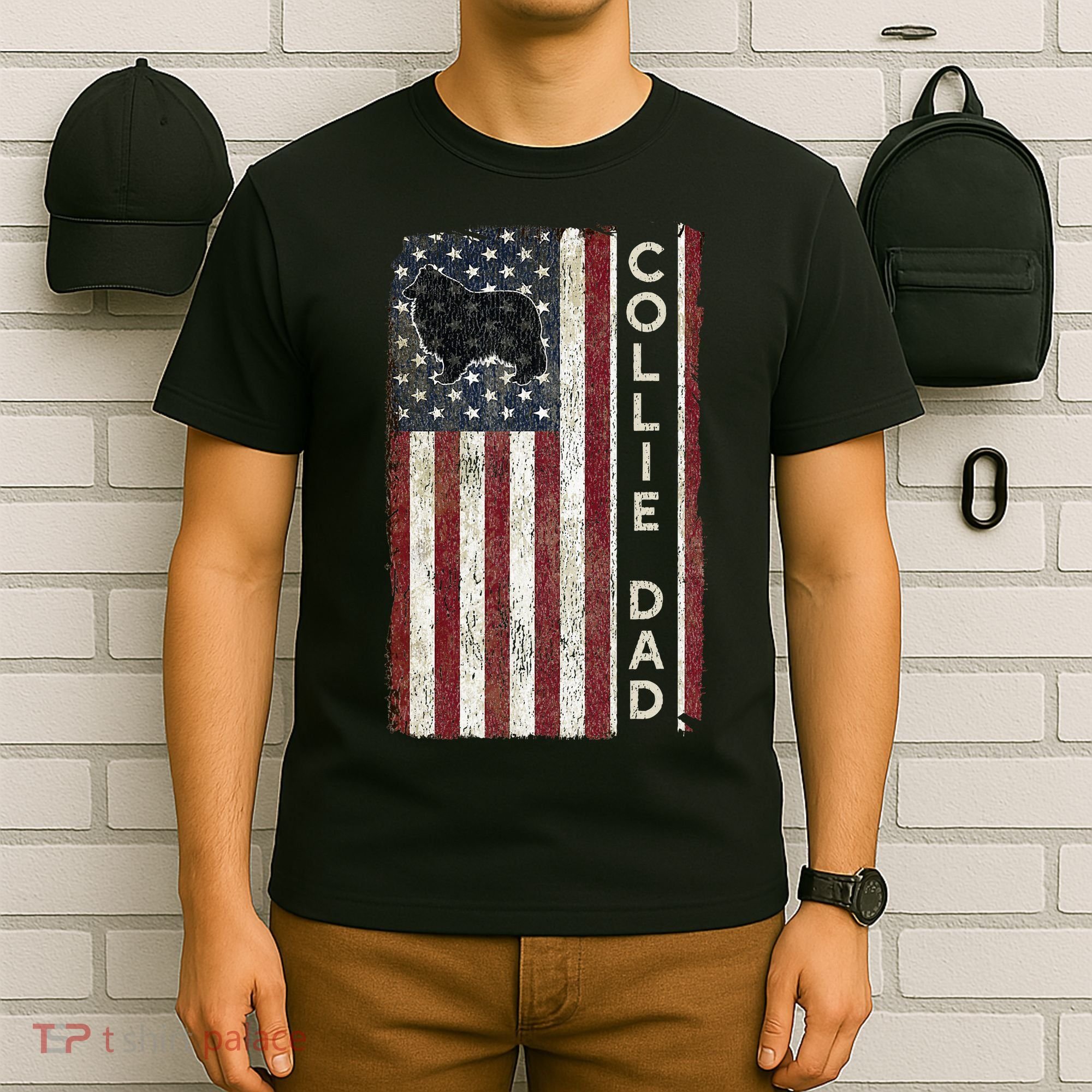 Rough Collie Dad 4th July American Flag Fathers Day T-Shirt
