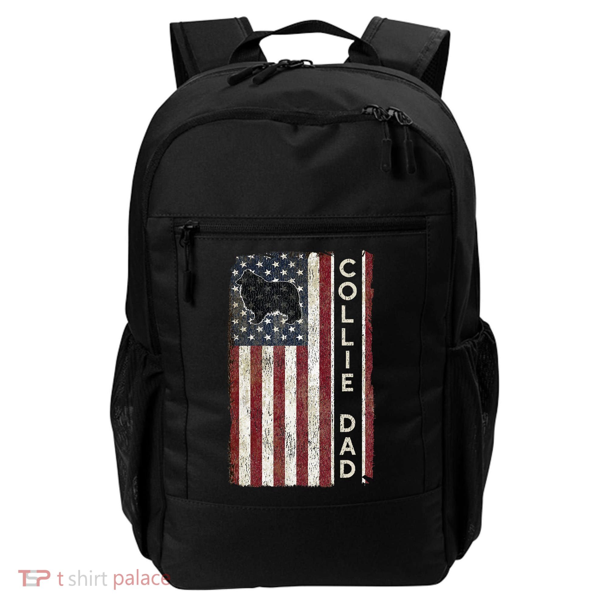 Rough Collie Dad 4th July American Flag Fathers Day Backpack