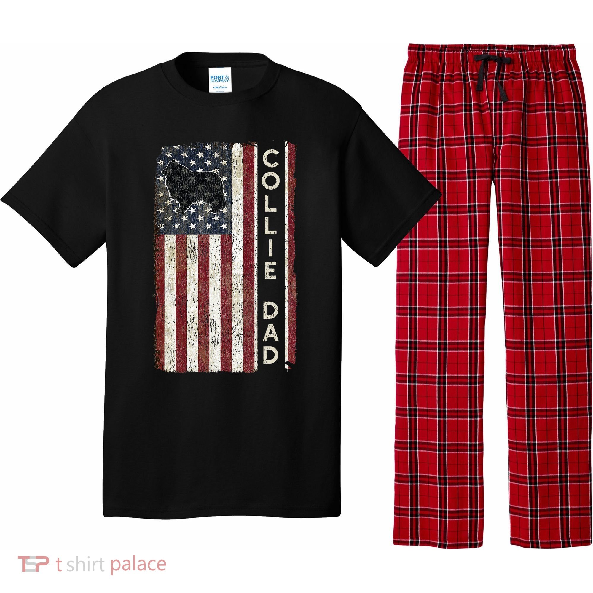 Rough Collie Dad 4th July American Flag Fathers Day Pajama Set
