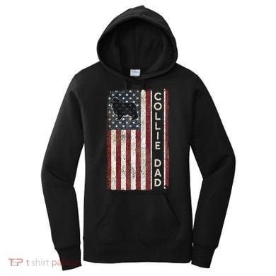 Rough Collie Dad 4th July American Flag Fathers Day Women's Hoodie
