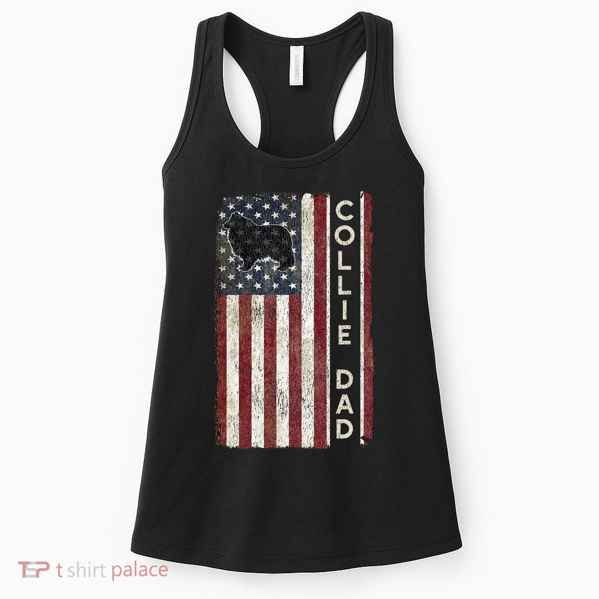 Rough Collie Dad 4th July American Flag Fathers Day Women's Tank Top