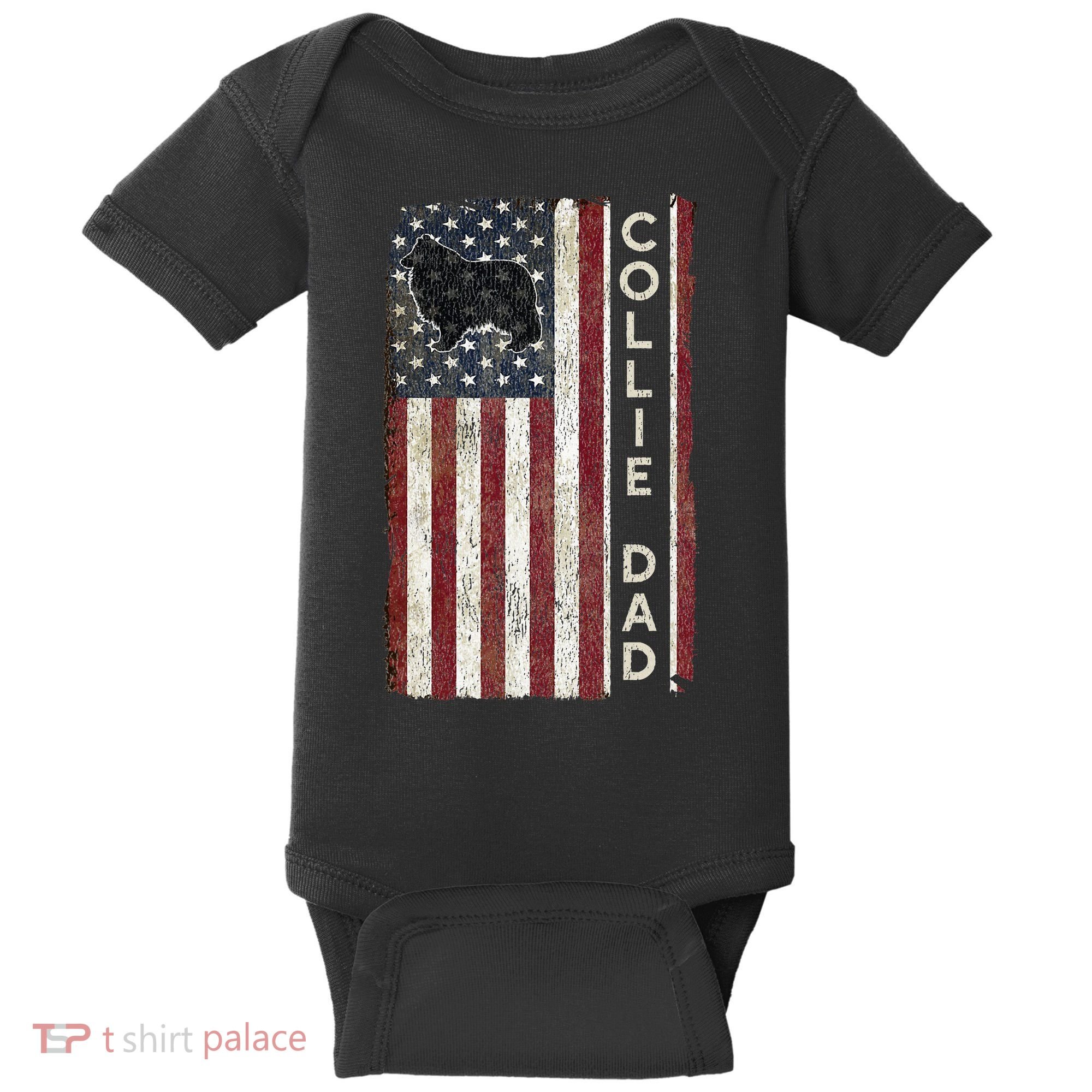Rough Collie Dad 4th July American Flag Fathers Day Baby Bodysuit
