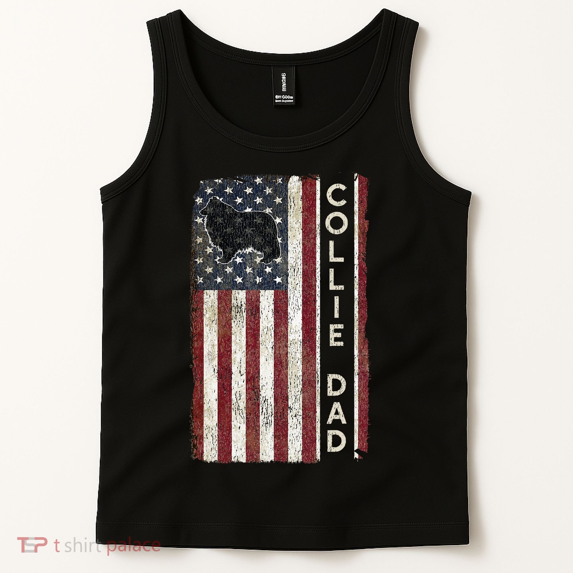 Rough Collie Dad 4th July American Flag Fathers Day Tank Top