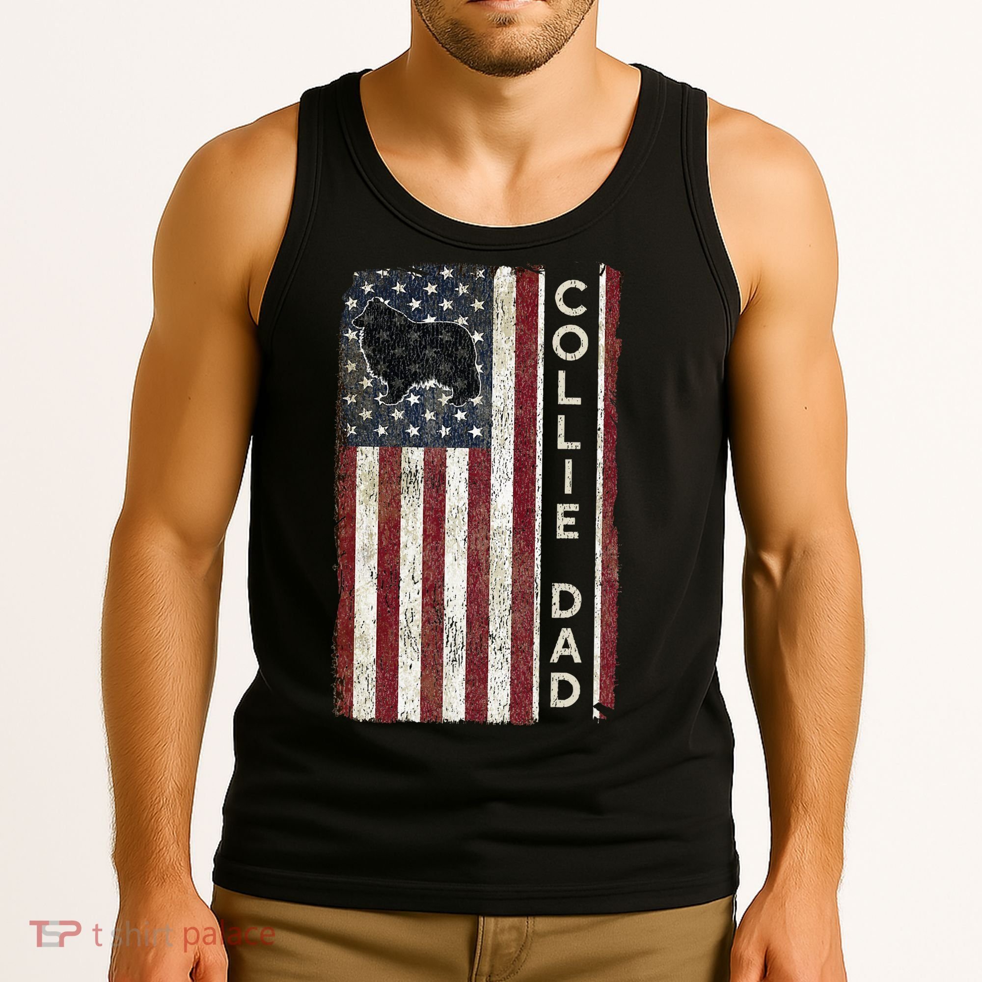 Rough Collie Dad 4th July American Flag Fathers Day Tank Top