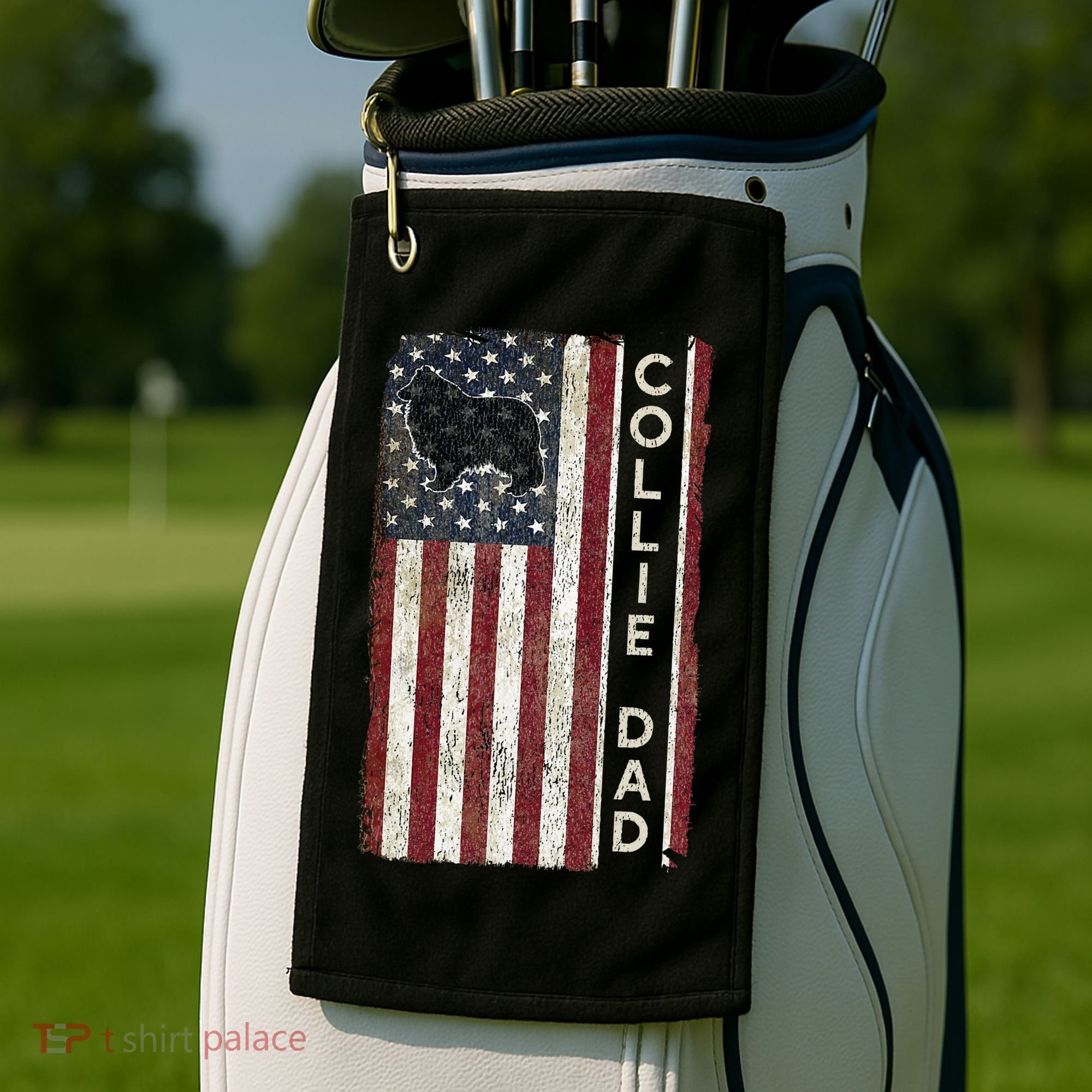 Rough Collie Dad 4th July American Flag Fathers Day Golf Towel