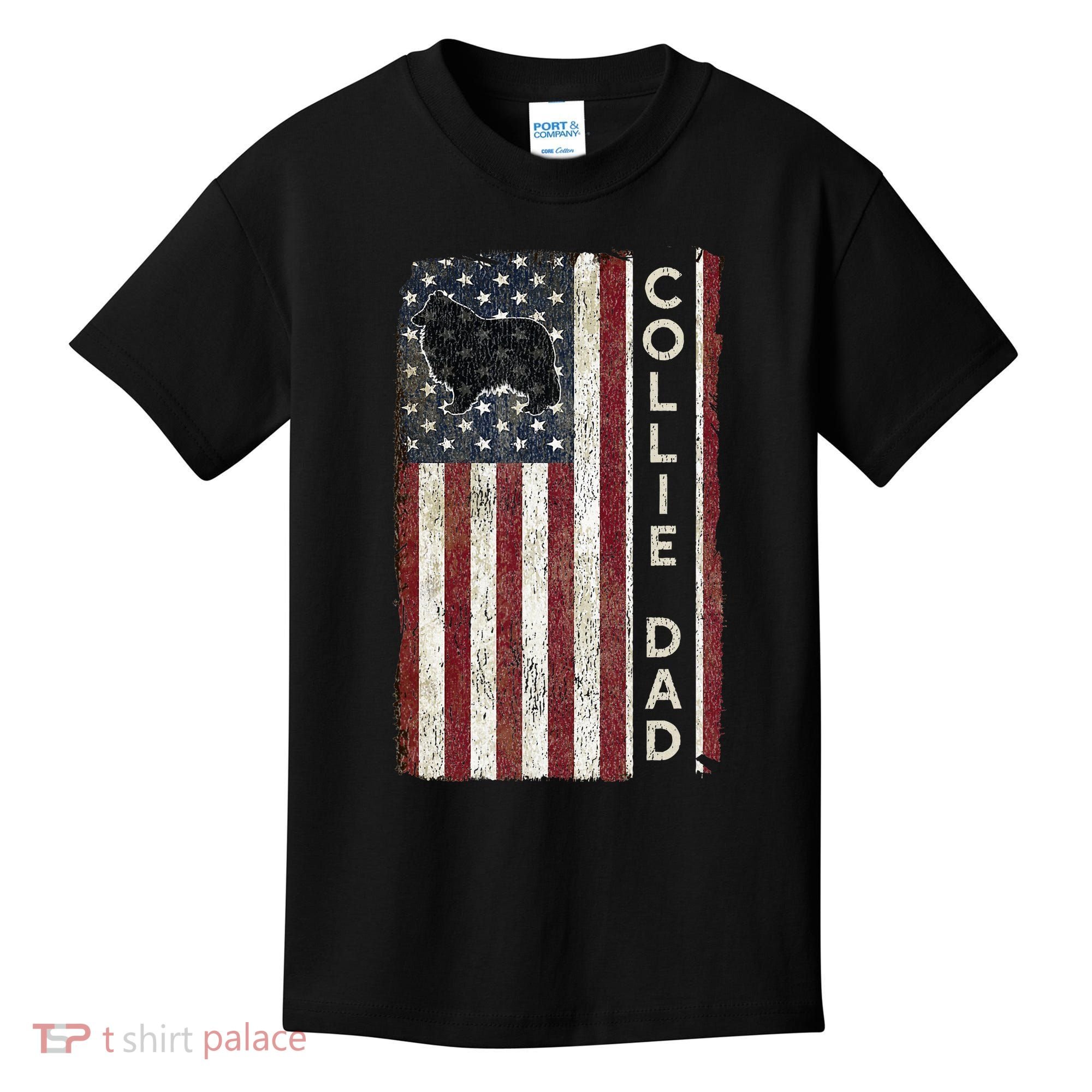 Rough Collie Dad 4th July American Flag Fathers Day Kids T-Shirt