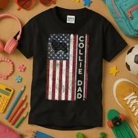 Rough Collie Dad 4th July American Flag Fathers Day Kids T-Shirt thumb 3