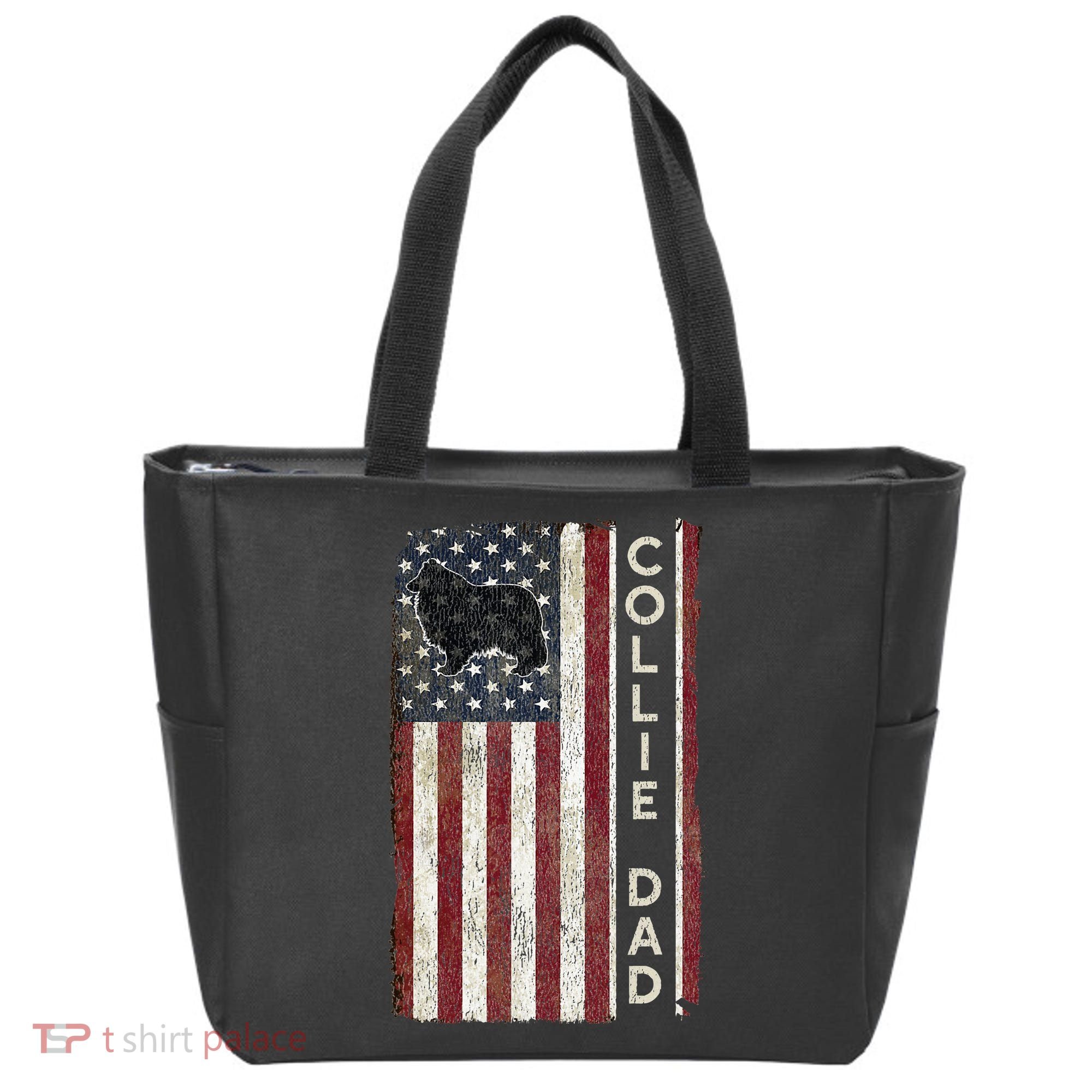 Rough Collie Dad 4th July American Flag Fathers Day Tote Bag