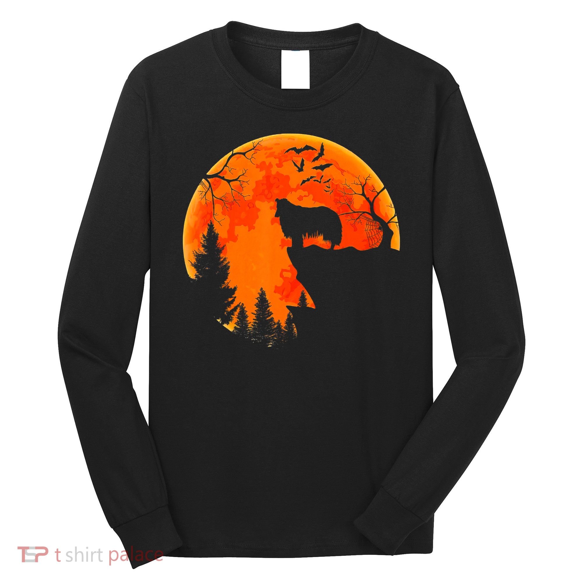 Rough Collie Dog And Moon Halloween Costume Dog Lover Long Sleeve Shirt