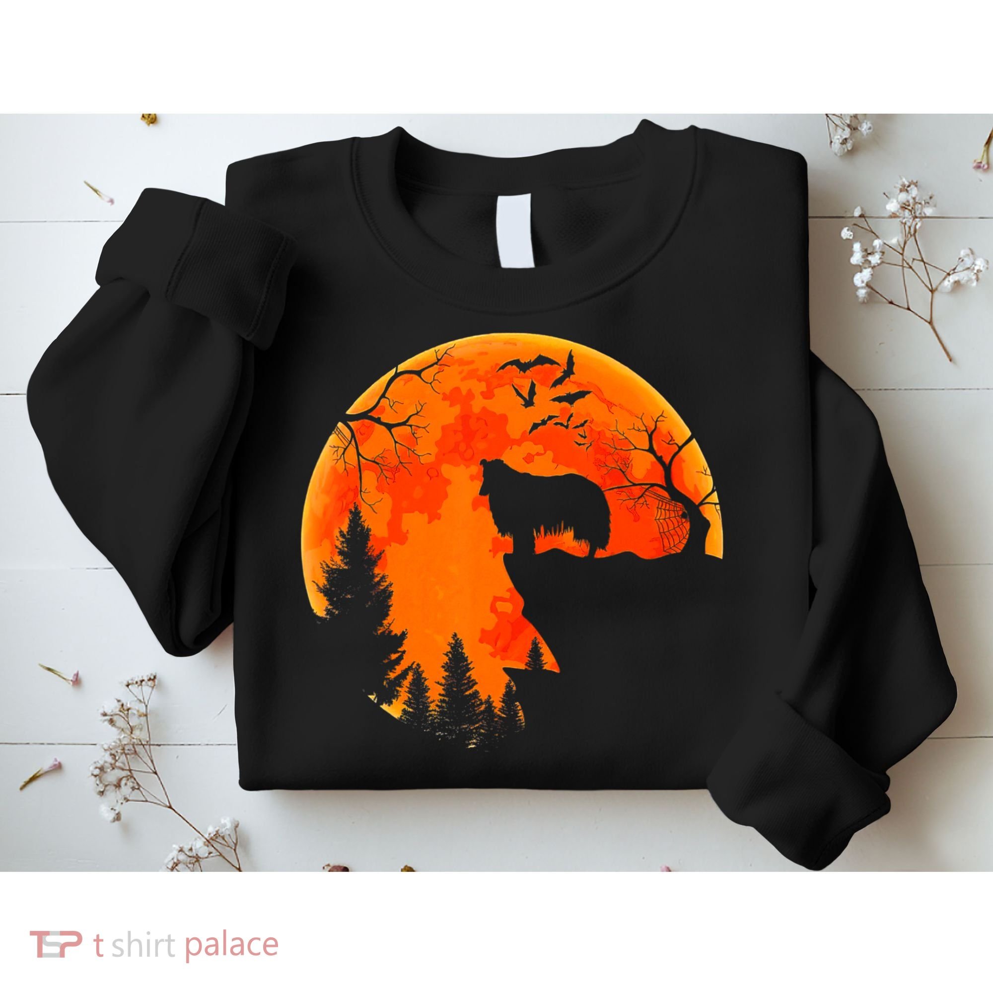 Rough Collie Dog And Moon Halloween Costume Dog Lover Sweatshirt