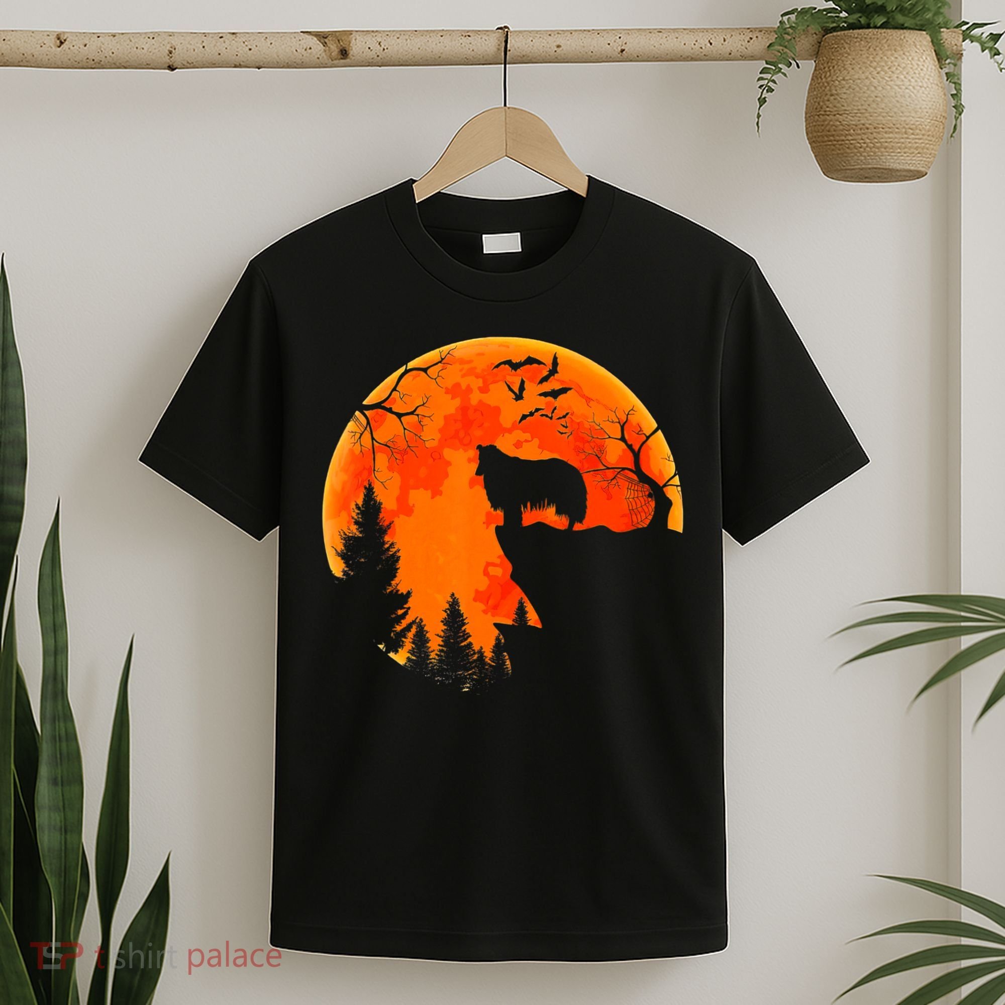 Rough Collie Dog And Moon Halloween Costume Dog Lover T-Shirt