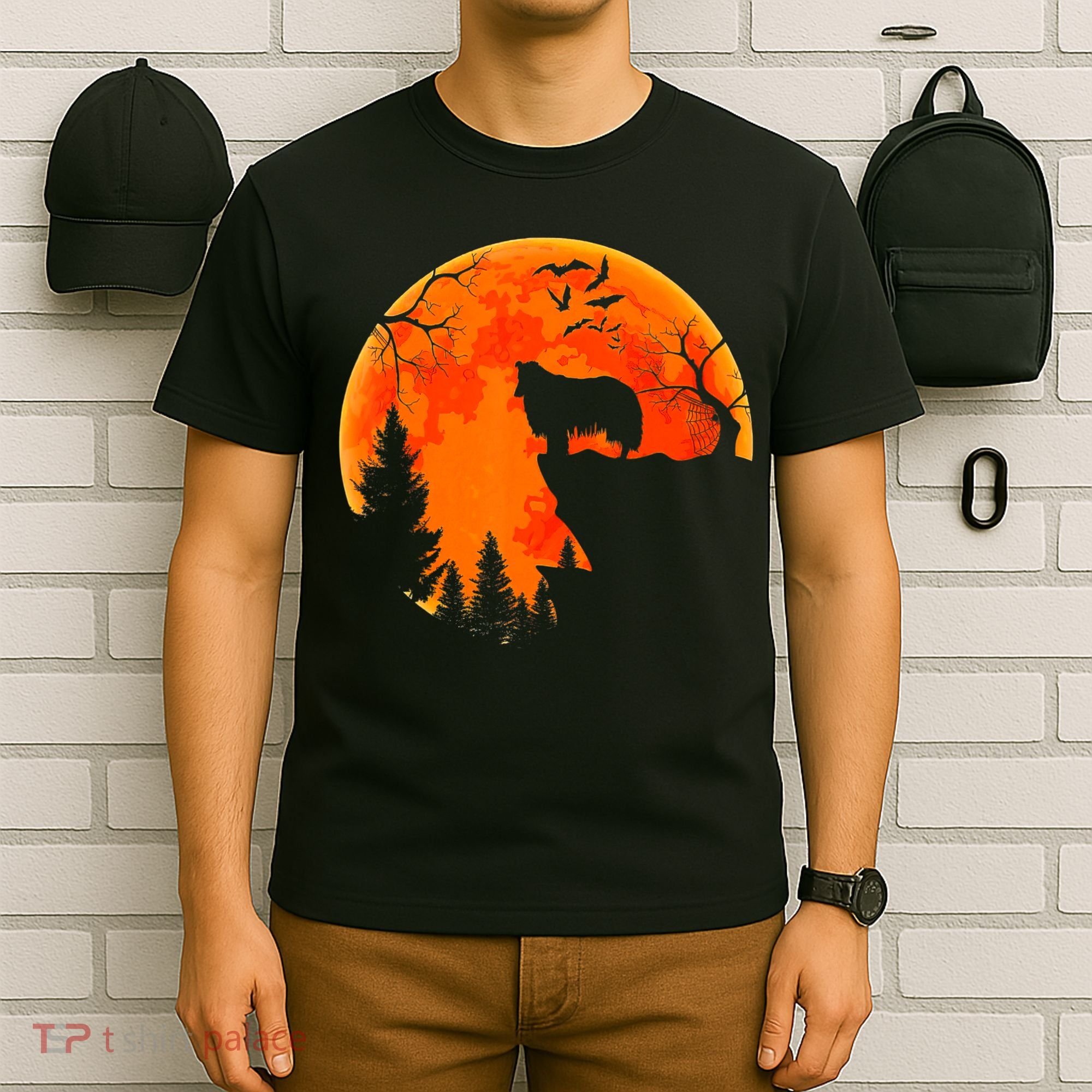 Rough Collie Dog And Moon Halloween Costume Dog Lover T-Shirt